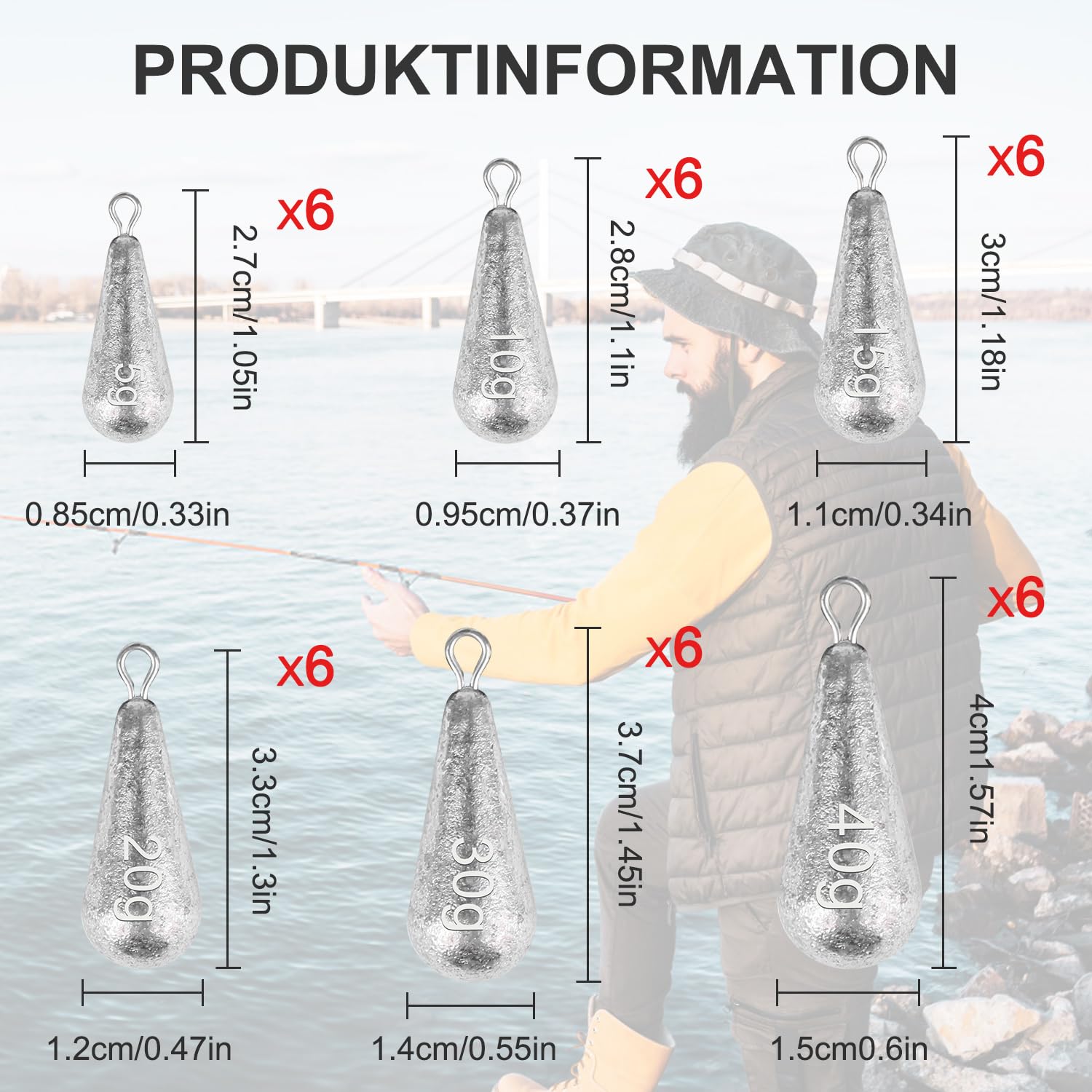 Fzyisw 36 Piezas Plomos de Pesca 5/10/15/20/30/40g Plomos de Pesca Surfcasting, Juego De Pesca Sinker, Kit de Pesas de Pesca para La Pesca Al Aire Libre — view 2