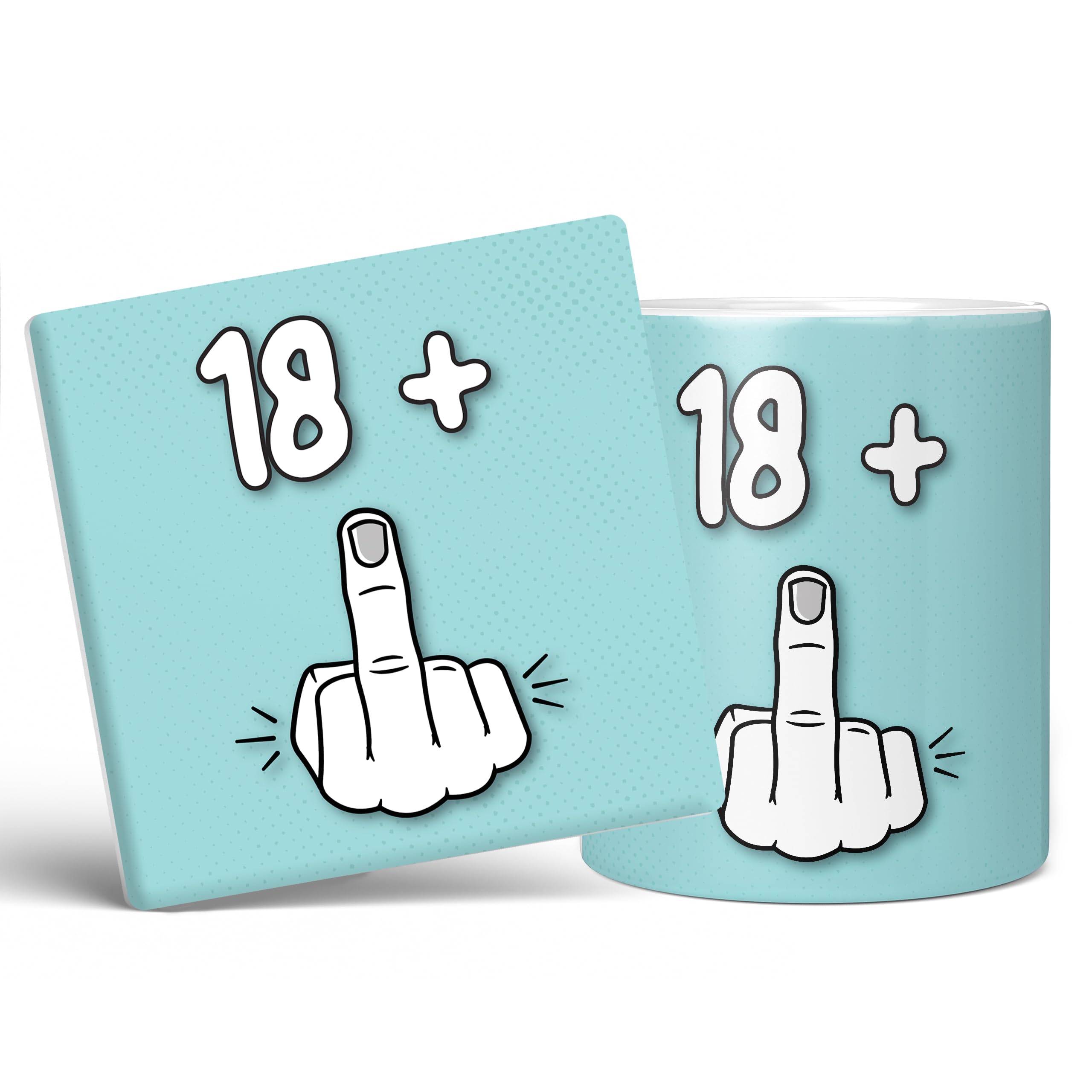 Mug Monster - 19th Birthday Mug, I Am 18 + 1, Gift for 19 Year Old, Novelty Cup - Ceramic Coffee Beaker/Cup, Gift for Men or Women, Extra Large and Giant Available, 11oz White & Coaster