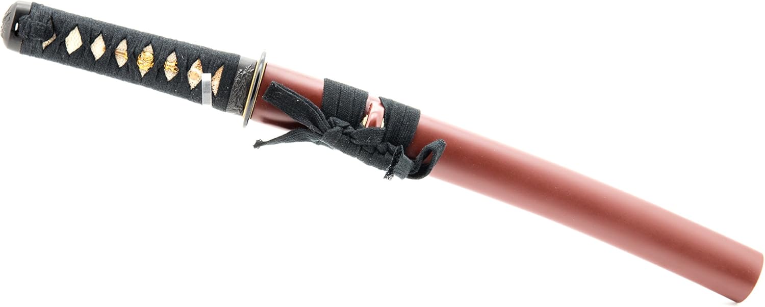 HMS Functional Samurai Tanto Sword, 1045 Carbon Steel, Hand Forged Heat Tempered, Full Tang, Sharp, Brown Scabbard