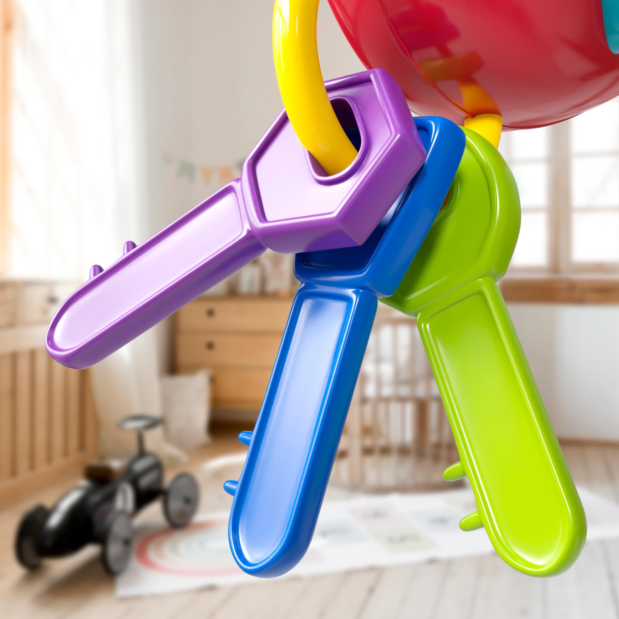 Llaves de coche para niños, juguete sensorial: llaves de dentición, sonajero de bebé, todo en uno! Juguetes sensoriales para bebés y niños pequeños. Baterías listas para aventuras incluidas 6