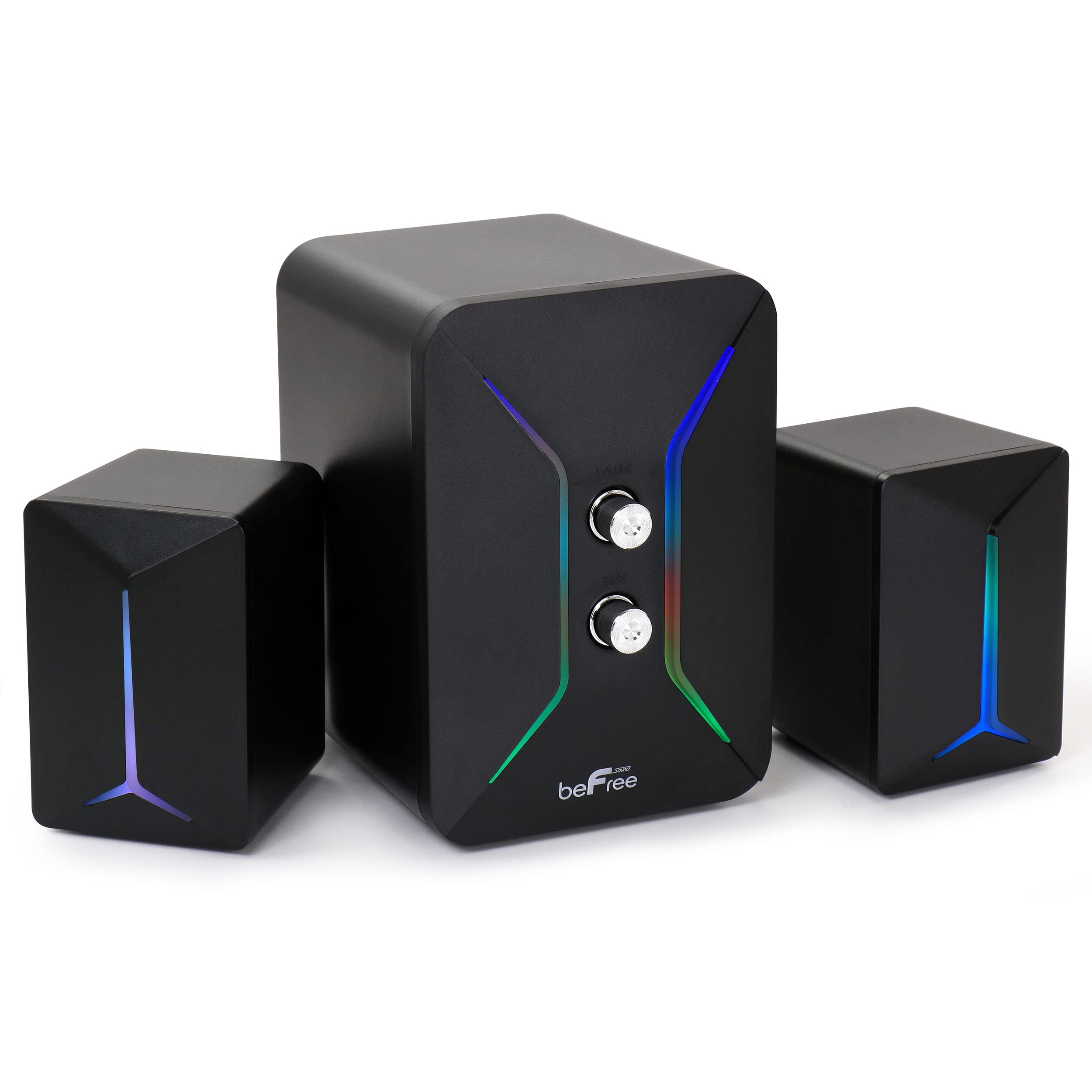 beFree Sound Computer Gaming 2.1 Speaker System with Color LED Lights, Black