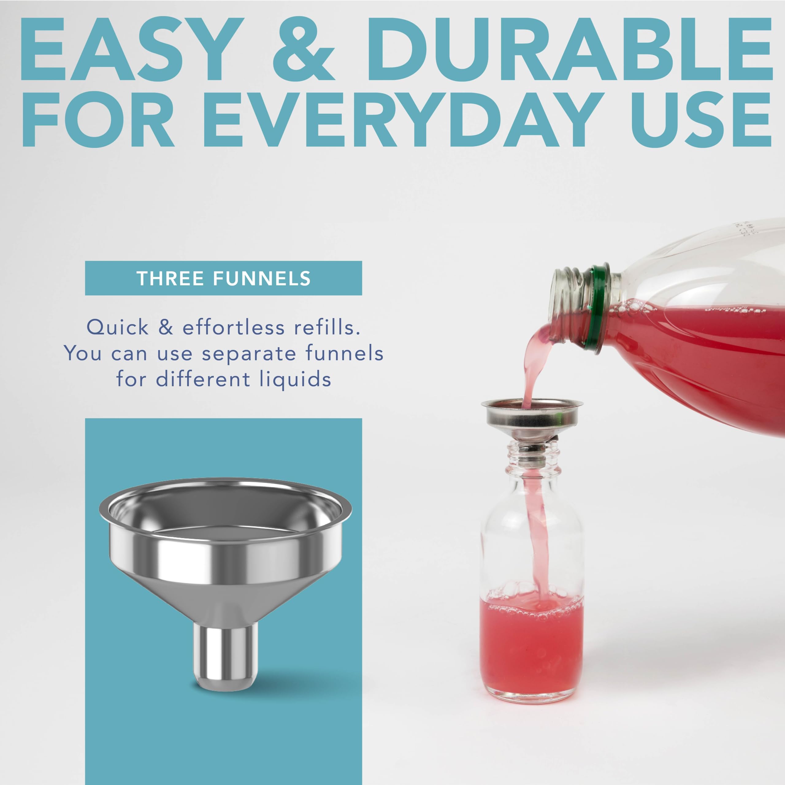 HEFTMAN 24 Bottigliette In Vetro Da 60 Ml Con Tappo A Vite – Set Con 3 Imbuti Ed Etichette – Per Shot Di Zenzero, Oli, Liquori, Essenze – Senza BPA, Lavabili In Lavastoviglie