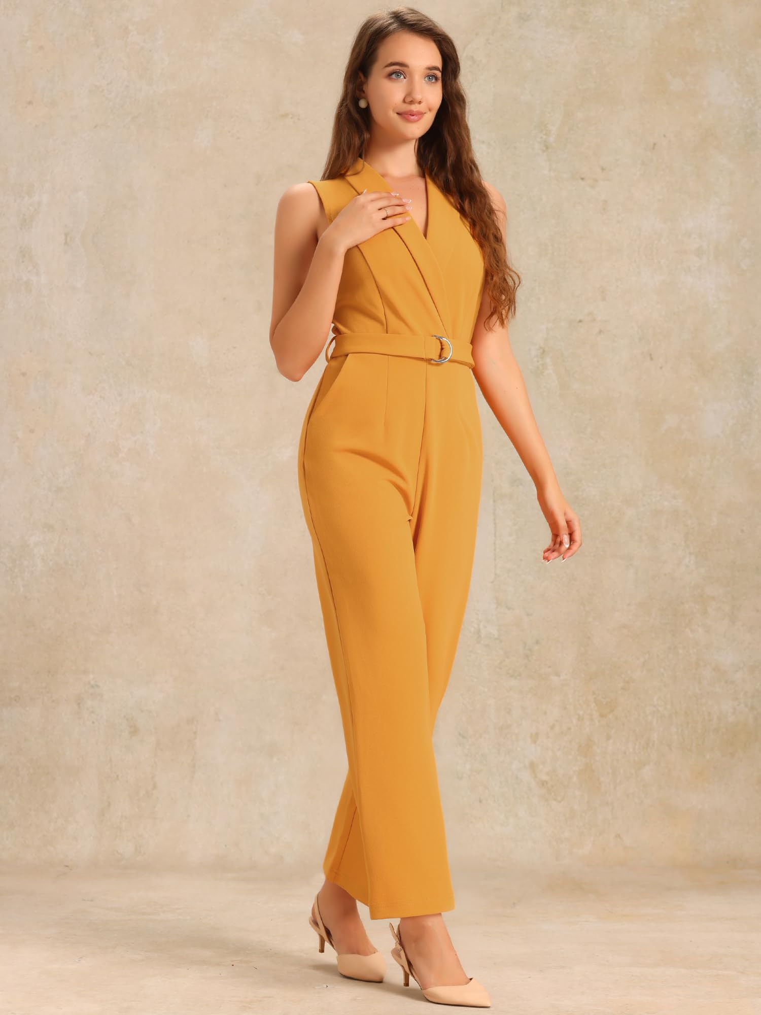 Allegra K Combinaison de travail formelle sans manches à jambes larges pour femme