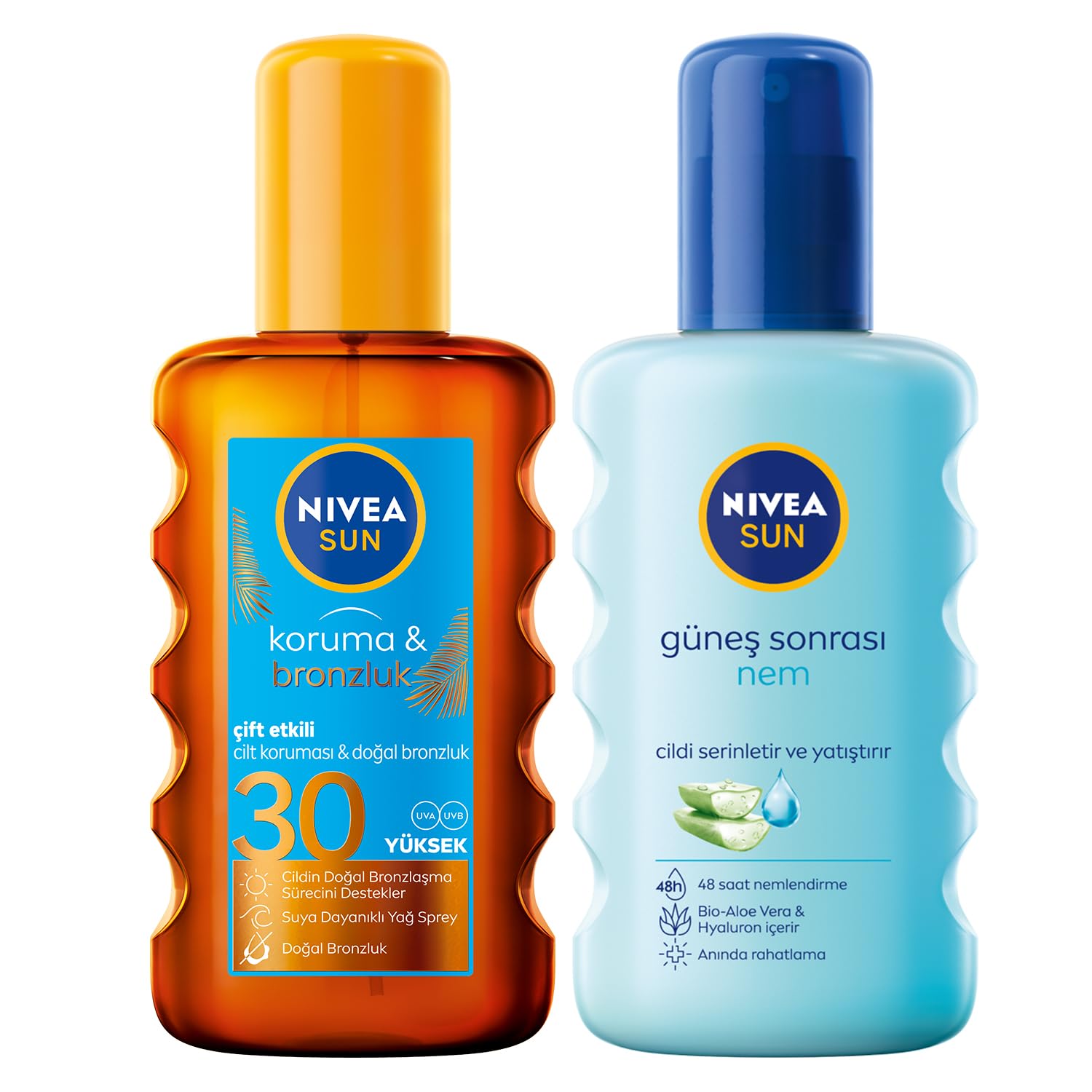 NIVEA SUN Güneş Sonrası Serinletici ve Ferahlatıcı Sprey 200ml + NIVEA Sun SPF30 Koruma & Bronzluk Güneş Yağı Spreyi (200 ml)