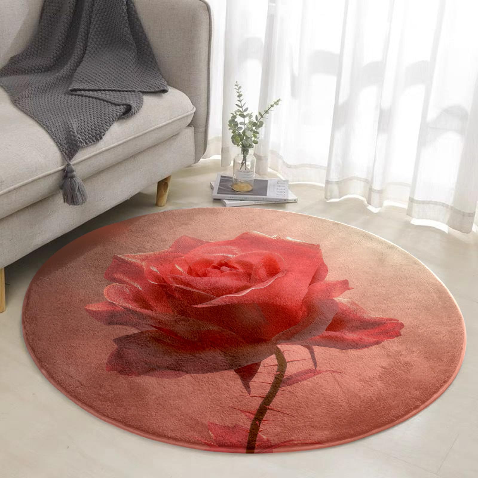 Tapis extérieur rond rouge antidérapant et lavable en machine 100cm