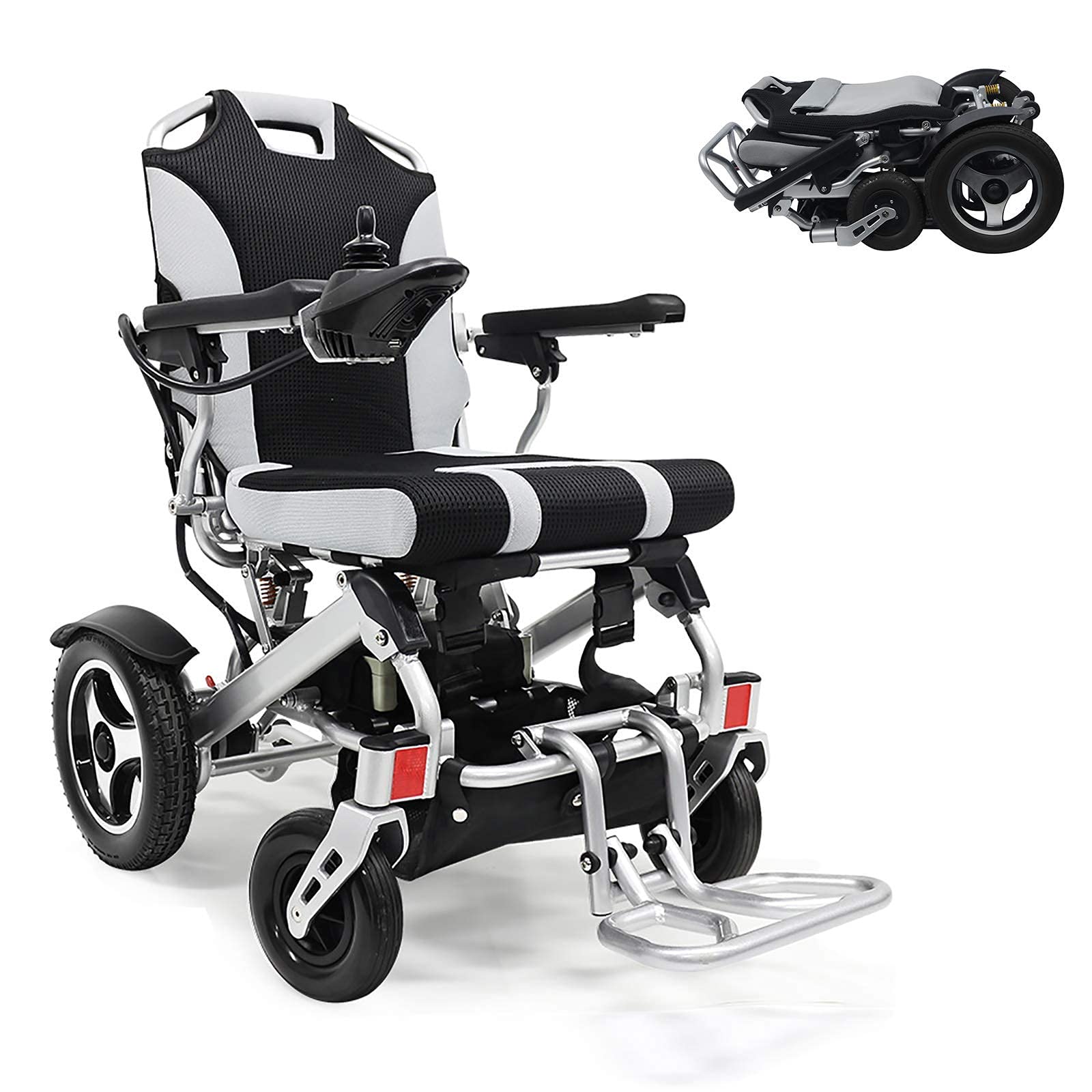 Electric Wheelchair Folding Lightweight with Batteries Heavy Duty Supports 280 Lbs Aircraft Grade Aluminum Alloy Frame More Strength Rigid Rubber Tyre Wheel More Stable
