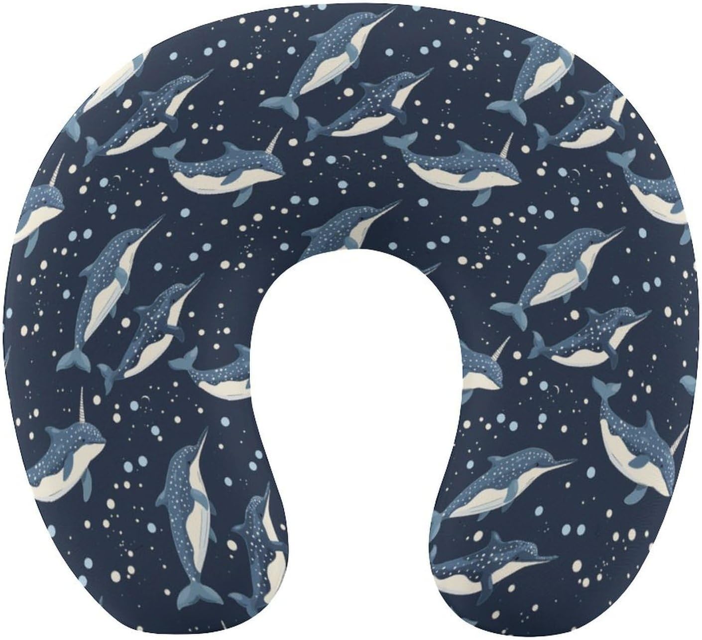 Whales Orcas Narwhals On Navy Travel Pillow U Shape Neck Pillow Washable Pillowcase for Sleeping Chair