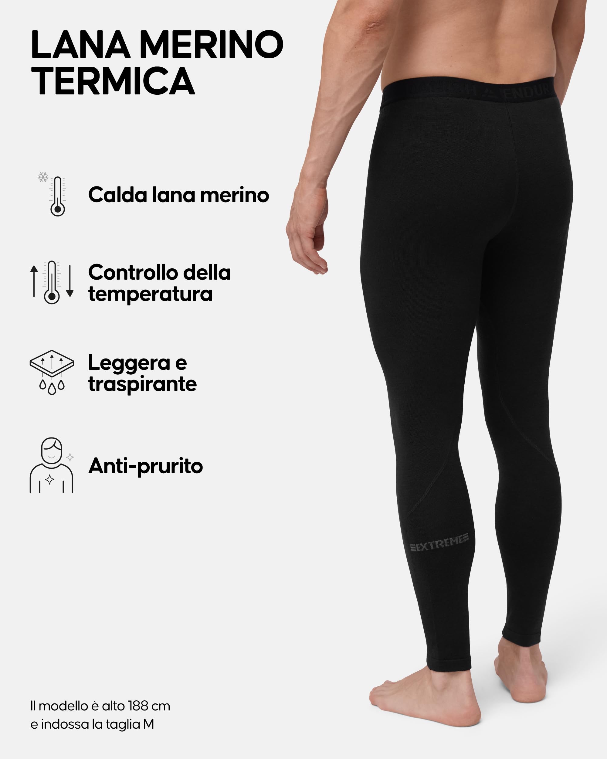 DANISH ENDURANCE Pantaloni Termici Uomo in Lana Merino per Freddo Estremo, Leggings Invernali per Sci, Trekking, Escursionismo