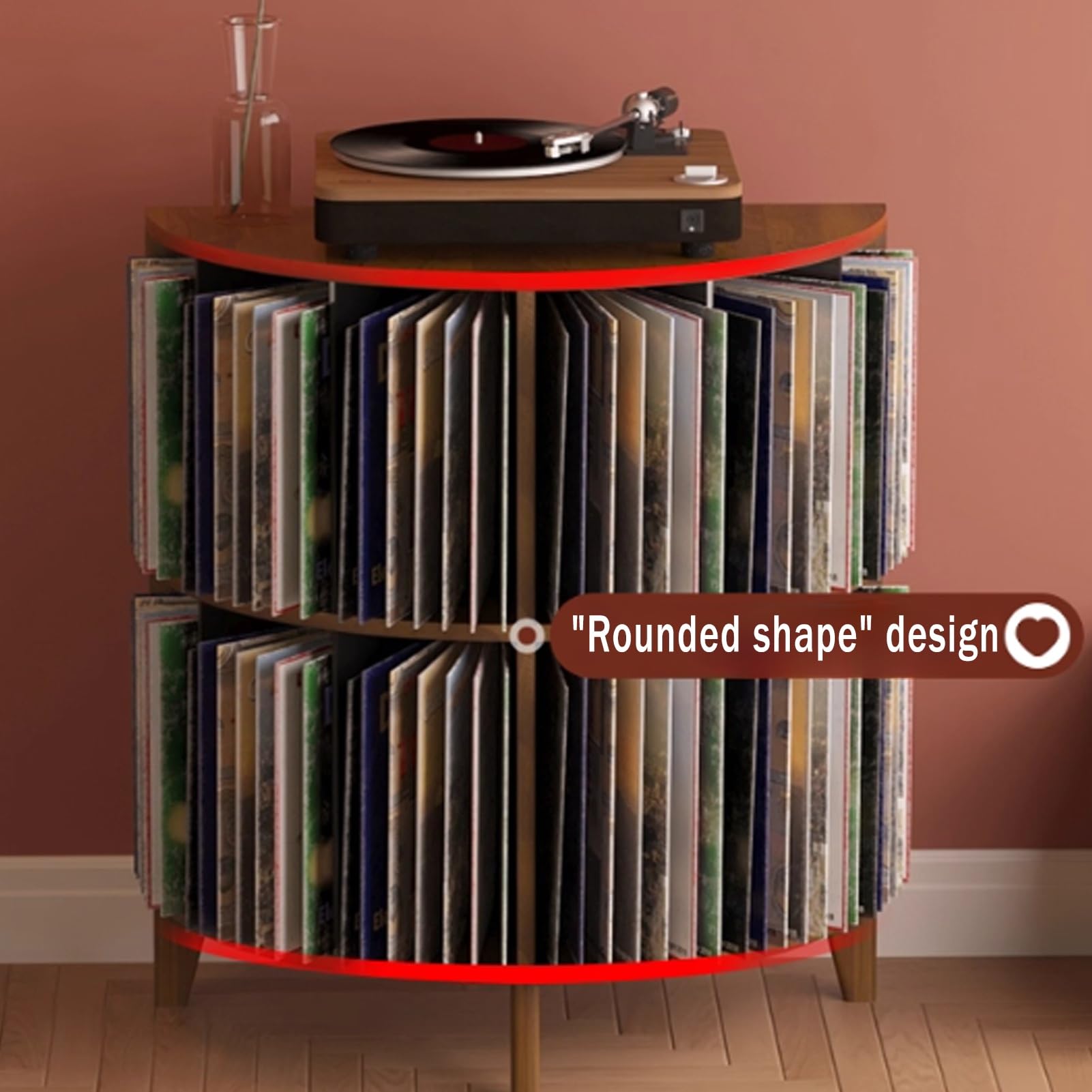 Armadietto di archiviazione audio in legno con supporto giradischi, dischi in vinile e organizer per CD per mobili da soggiorno, elegante soluzione di archiviazione multimediale