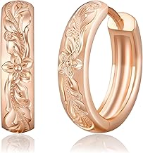 KRKC & CO Hoop Earrings, Hawaiian Jewelry, Men's Earrings, 0.6 inches (15 mm), Wave/Plumeria, Carved, Ring Piac, Binaural/Single Ear, Hypoallergenic, 14K Gold Plated, Silver Earrings, Unisex, Simple
