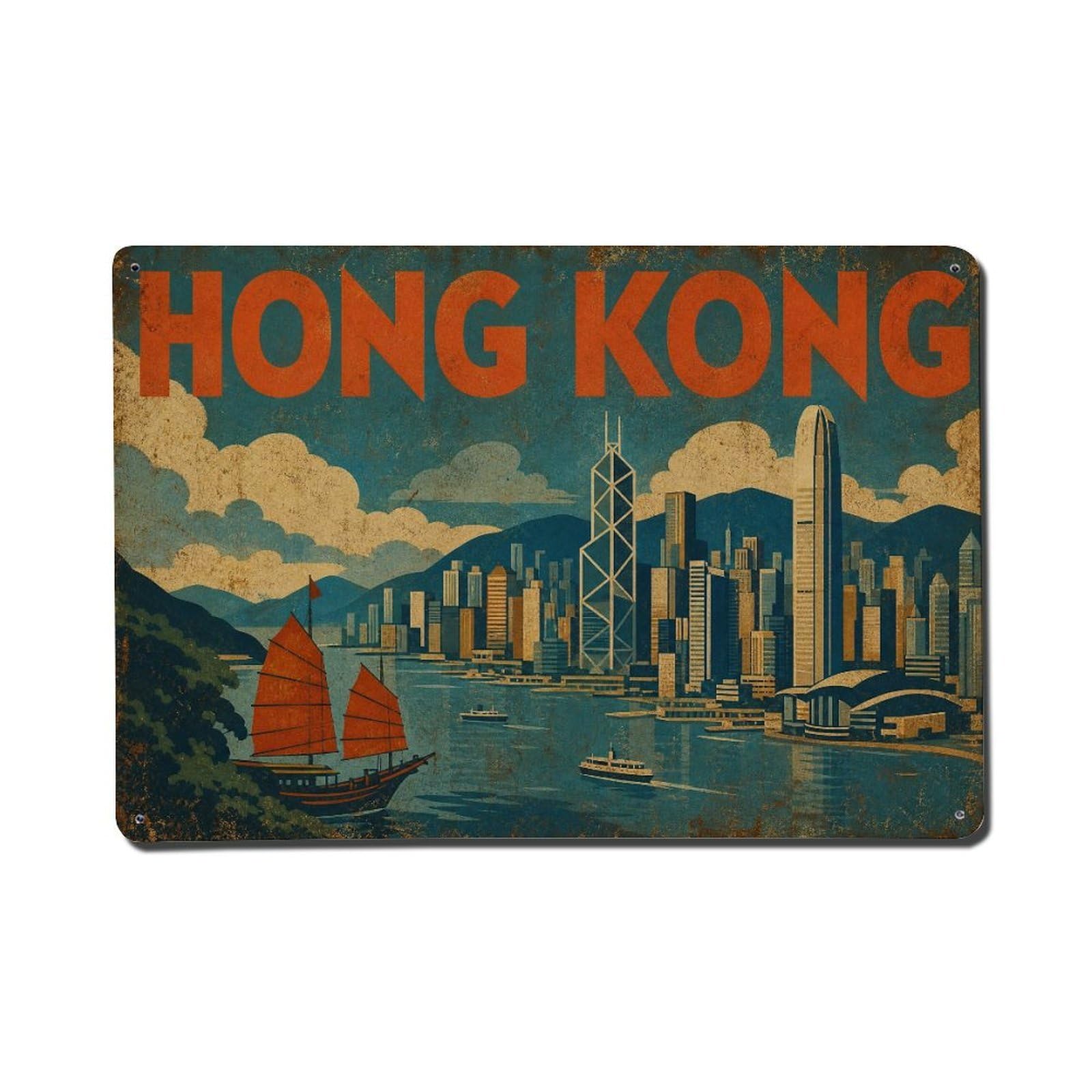 Metal Tin Sign Vintage Travel Hong Kong Wonder