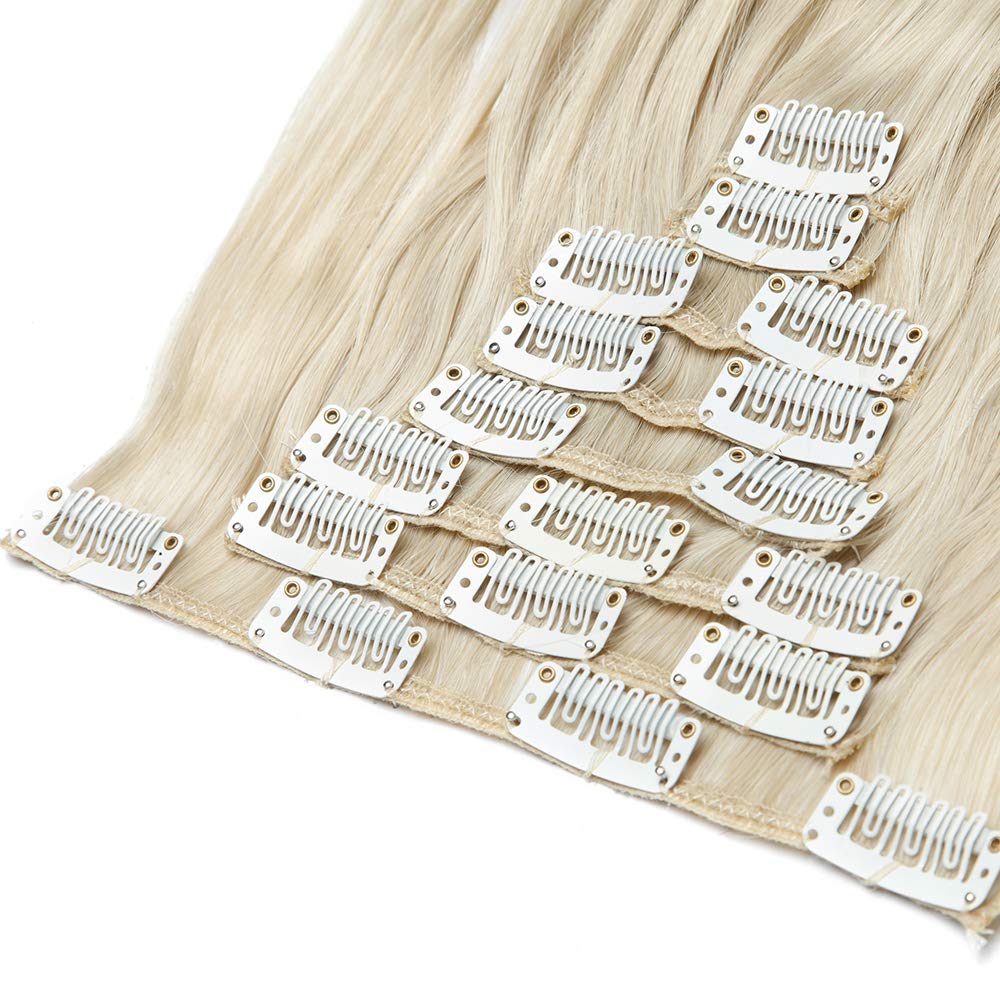 24"(60cm) SEGO Extensiones de Cabello Clip Pelo Sintético Se Ve Natural [Rubio Ceniza a Blanqueador Rubio] 8PCS Rizado Largo (140g) — view 4