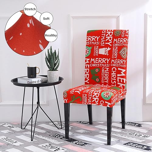 Miniatura 5 de CLELO Paquete de 4 fundas de Navidad para sillas  Fundas clásicas elásticas extraíbles lavables para decoración del hogar