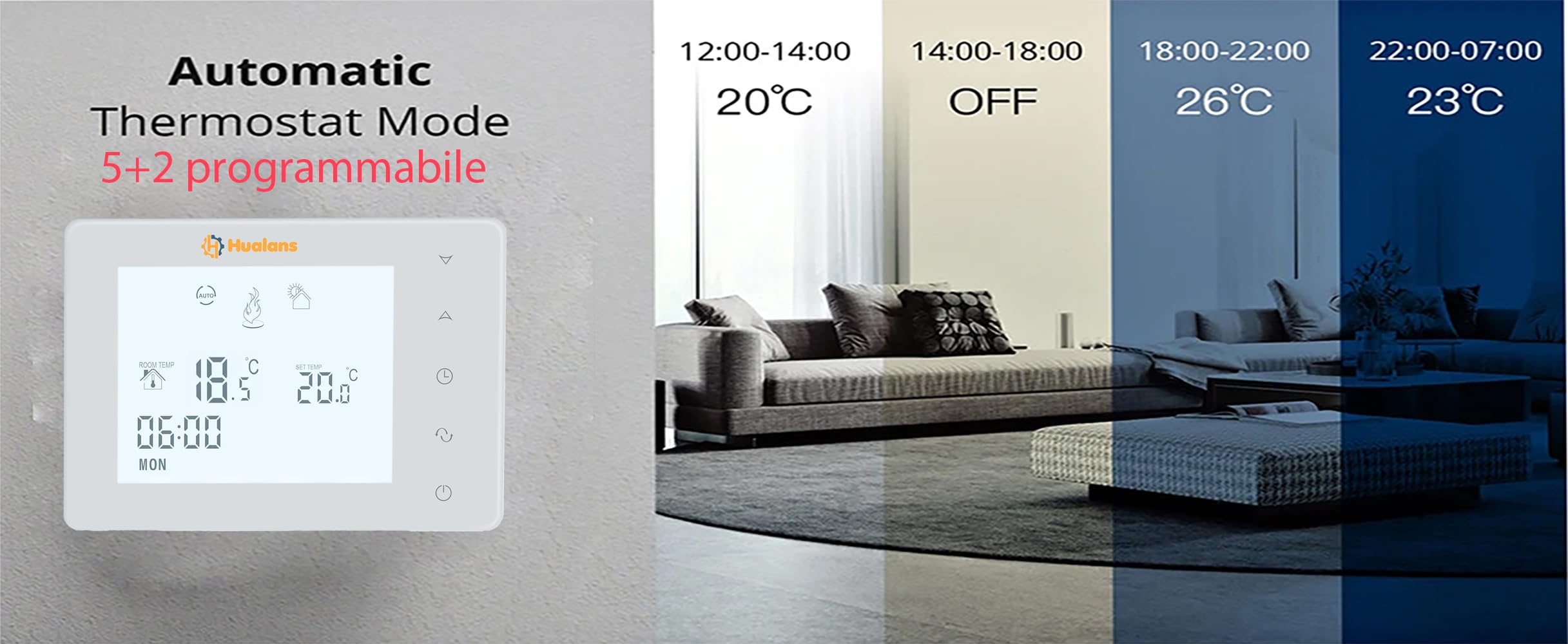 Termostato a batteria da parete 2 fili,Termostato digitale per caldaia a gas, cronotermostato a batteria programmabile-(NO WIFI)(Batterie escluso)