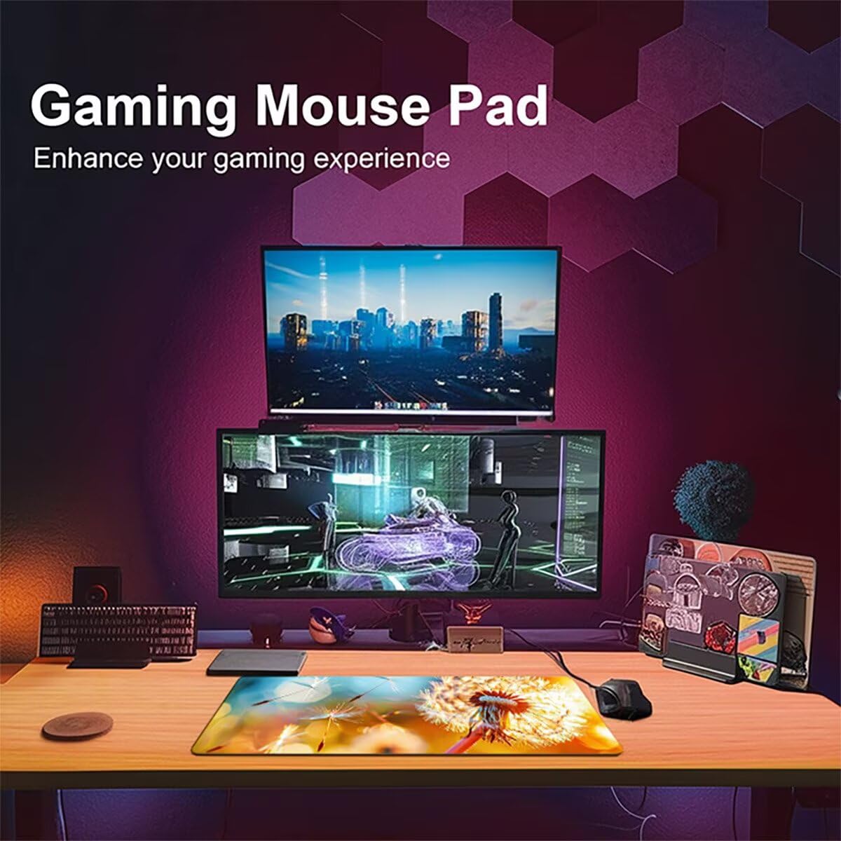 Alfombrilla Ratón Gaming XXL, Gaming Mouse Pad 1500x800x3mm, Protector Escritorio Antideslizante, Alfombrilla de Ratón Diente de leóN Flor Mousepad Grande Tapete Raton Jugadores PC Oficina LMDT2394