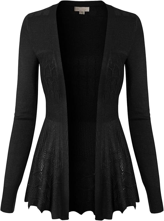 Design by Olivia Women's Long Sleeve Crochet Knit Draped Open Sweater
