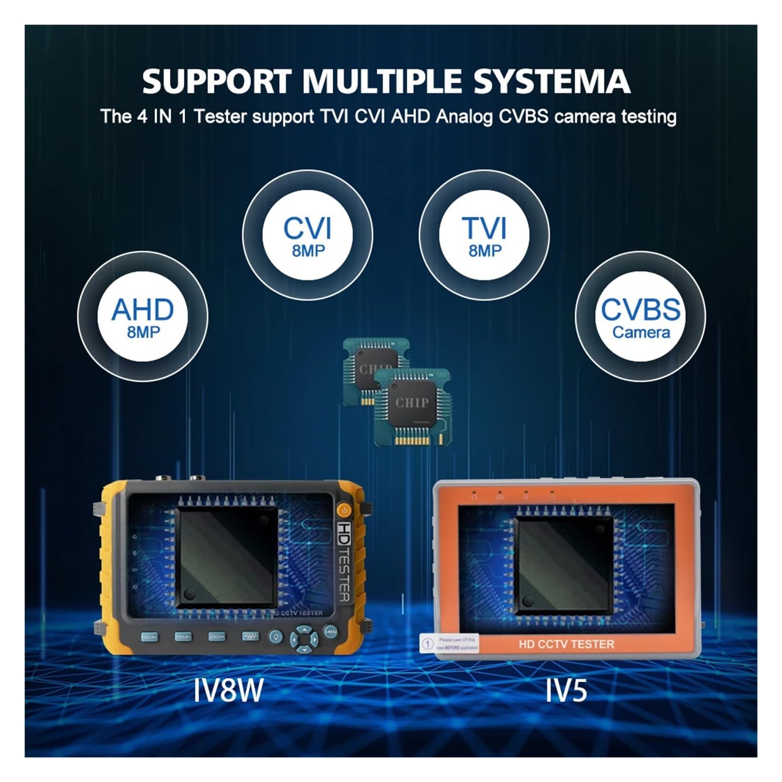 Tester for telecamere di Sicurezza CCTV 8MP 4K Monitor LCD TFT da 5 Pollici for 4 in 1 TVI AHD CVI Tester analogico for telecamere di Sicurezza Test Video | CCTV Tester IV8W