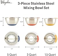 Vista 2 de Ayesha Curry Kitchenware Pantryware - Cuencos para mezclar de acero inoxidable, juego de 3 piezas, color plateado con asas