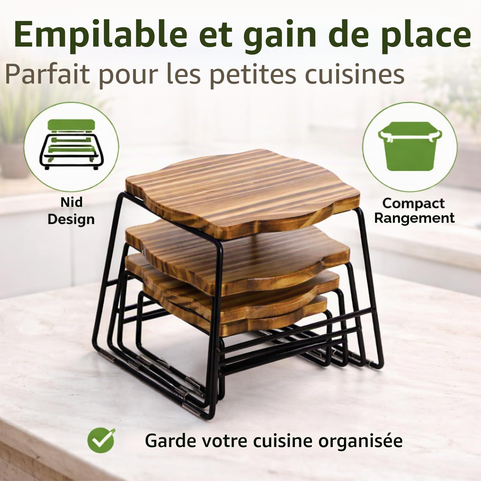 ZENFUN Lot de 4 rehausseurs de buffet en bois, rehausseurs de table à dessert, support de plat à pizza, support à cupcakes et rehausseurs en bois, plateau et support d'assiette