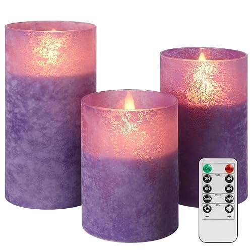 ANGELLOONG Purple LED Candles for Home Decor, Glass Flameless Candles