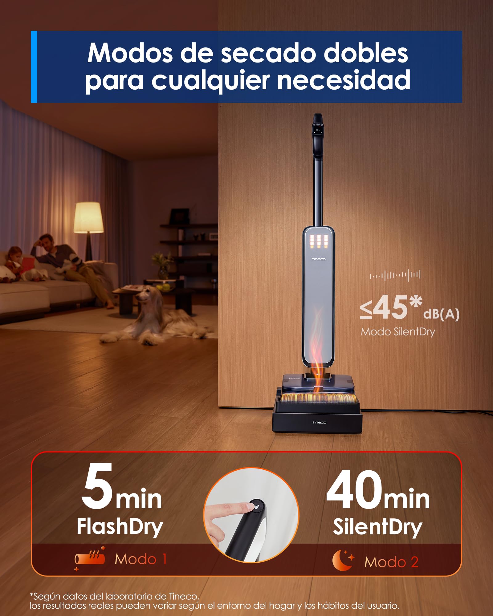 Tineco Floor One S9 Scientist Aspiradora y Fregona, HydroBurst, SmoothDrive | 80min de autonomía, FlashDry 85℃, 180° Lay-Flat, SmoothDrive 360°, Diseño Antienredos, Carga Rápida 2A, Raspador StreakFree