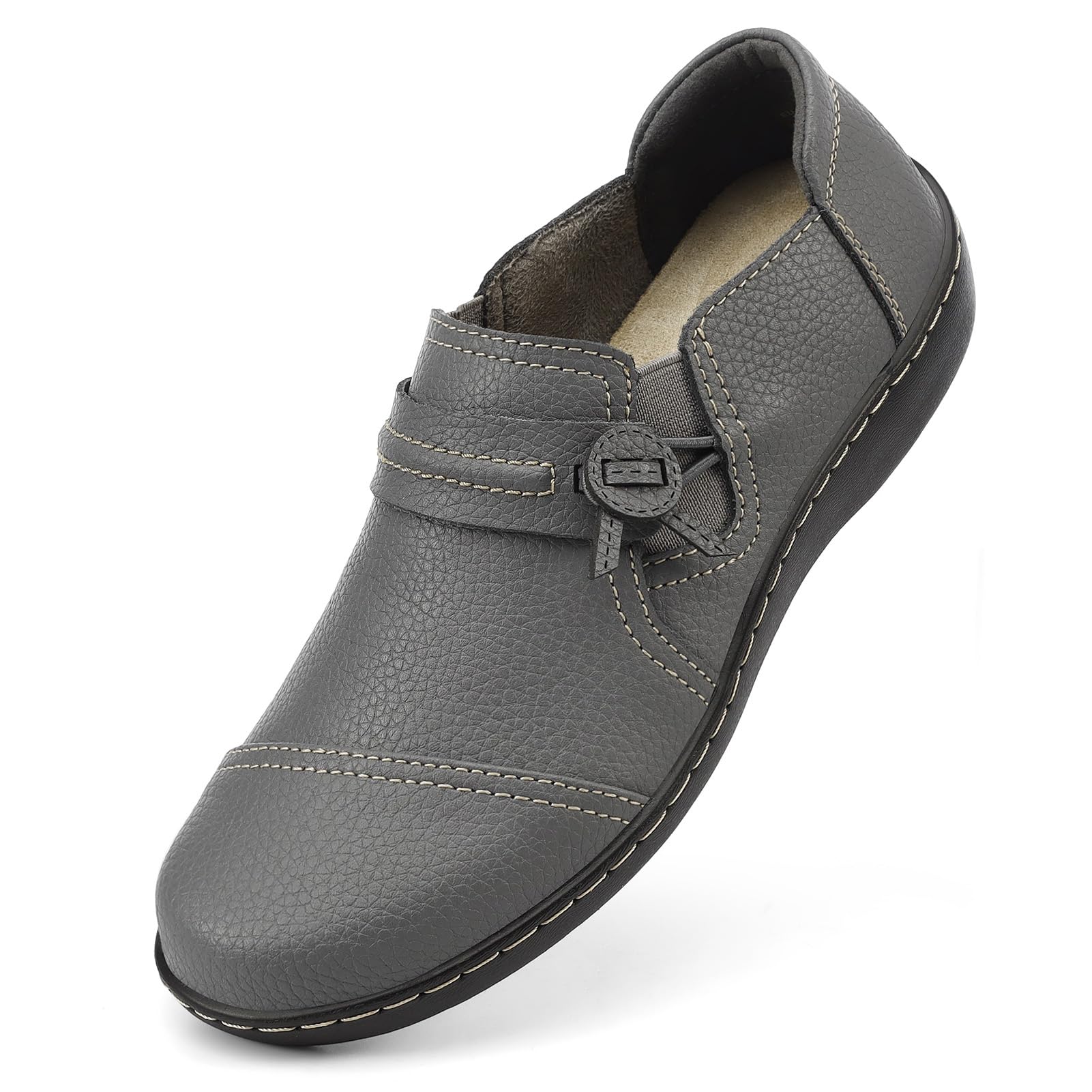 LAZYPOP Women's Classic Comfort Leather Loafers Cute Slip-Ons Casual Dress Shoes Lightweight Walking Flats Everyday Work Shoes