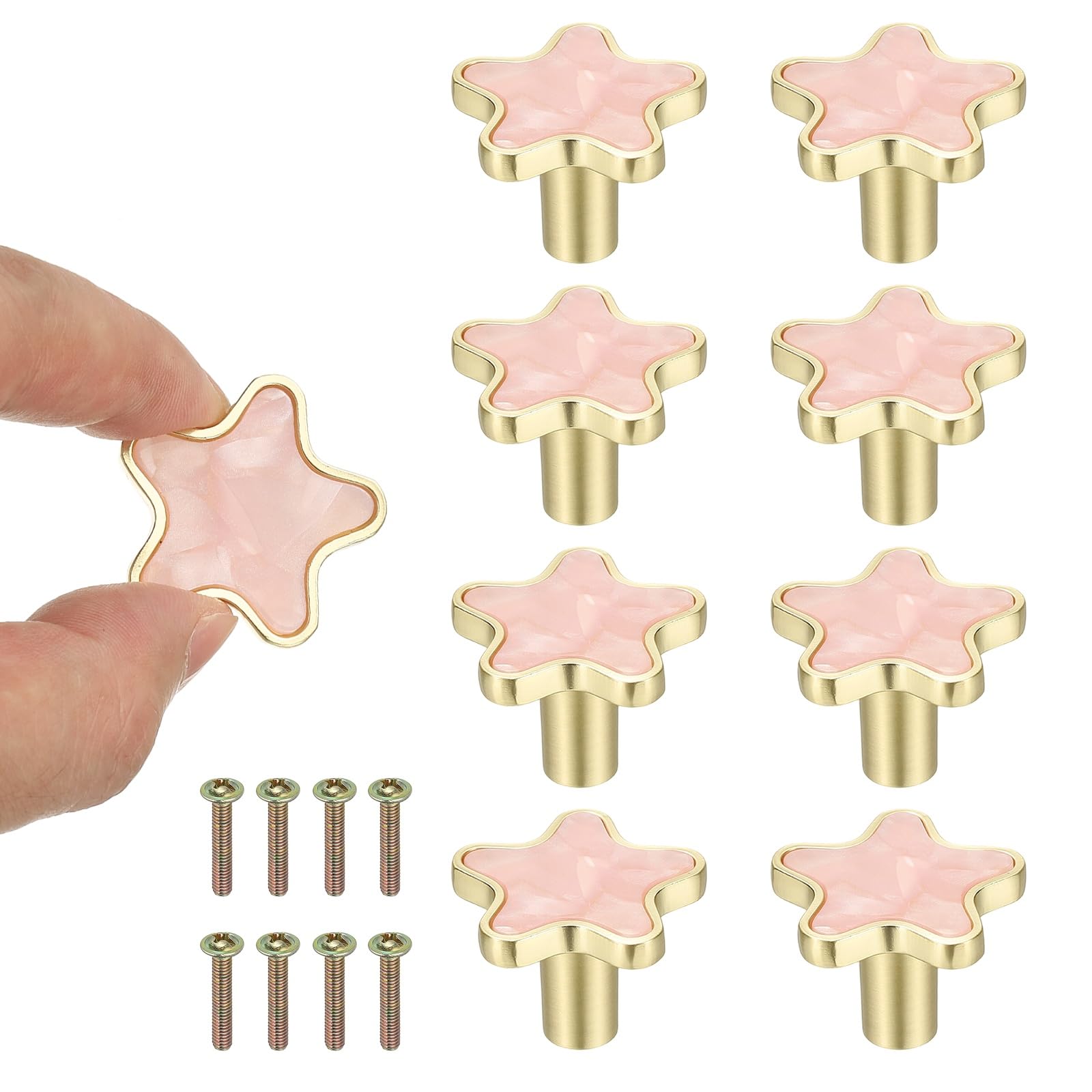 sourcing map 8 Pcs Star Shaped Cabinet Knobs, Bathroom Dresser Knobs Kitchen Drawer Pulls for Wadrobe Cupboard Door Furniture Hardware Pink