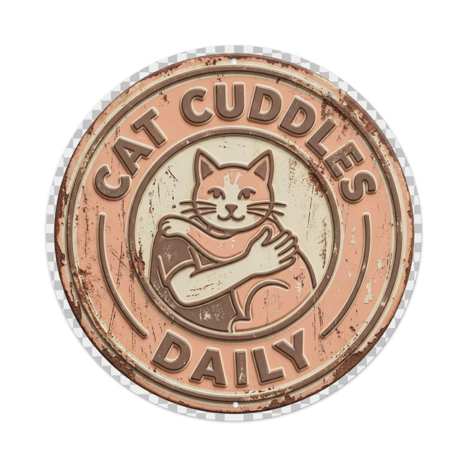 Cat Cuddles Daily Meow Metal Tin Sign Plaque Wall Decor for Cafe, Club Bar, Office, Home Garden Round Metal Poster 8x8Inch