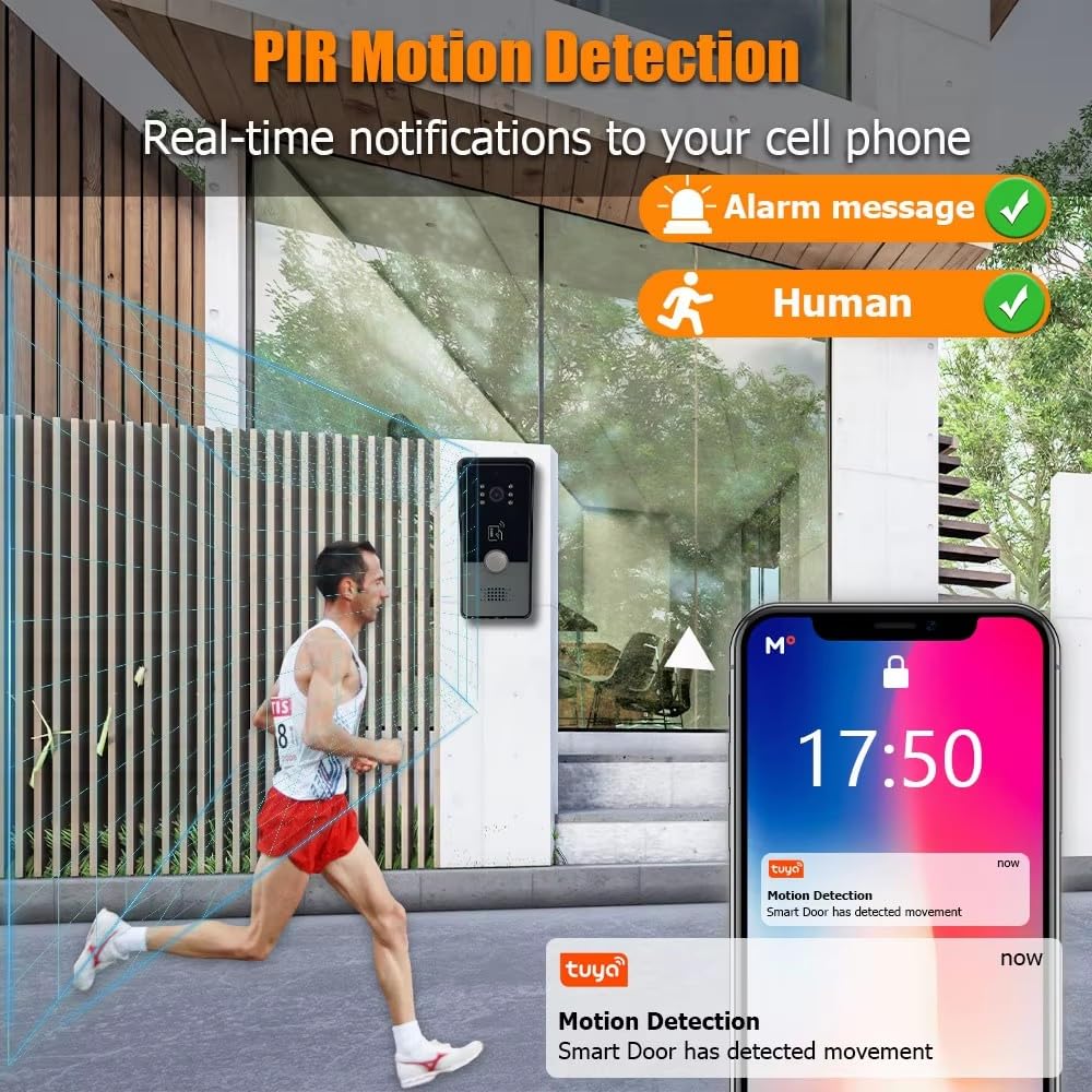 2 sistemas de intercomunicación de video con cable con cámara 1080P, monitor de pantalla táctil de 7 pulgadas, kit de teléfono de puerta de video WiFi, detección de movimiento, desbloqueo remoto 3 en