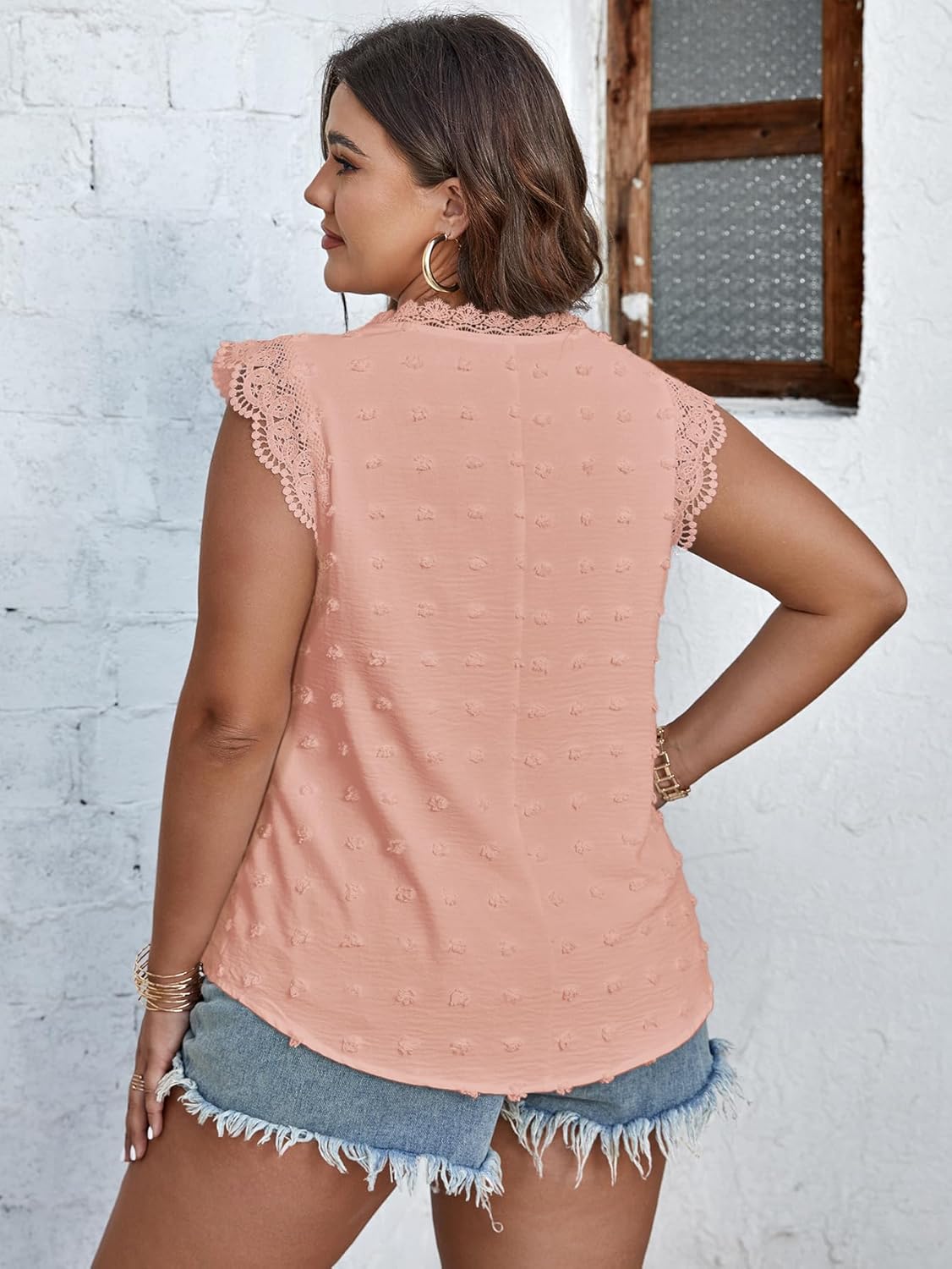 SCOMCHIC Women Plus Size Tank Tops Cute Summer Sleeveless Blouses Lace Trim Cap Sleeve Crewneck Swiss Dot Babydoll Tops - Image 6