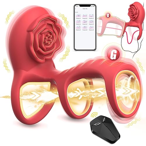 Vibrating Cock Ring Rose Adult Sex Toys with Clitoral G Spot Stimulation, Pleasure Penis Ring Vibrator Couple Sex Toys for Men Women Erection, Remote Control 9 Vibrations Female Male