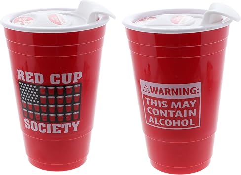 16 Oz Reusable Red Plastic Cup with Lid and Phrase - Set of 2