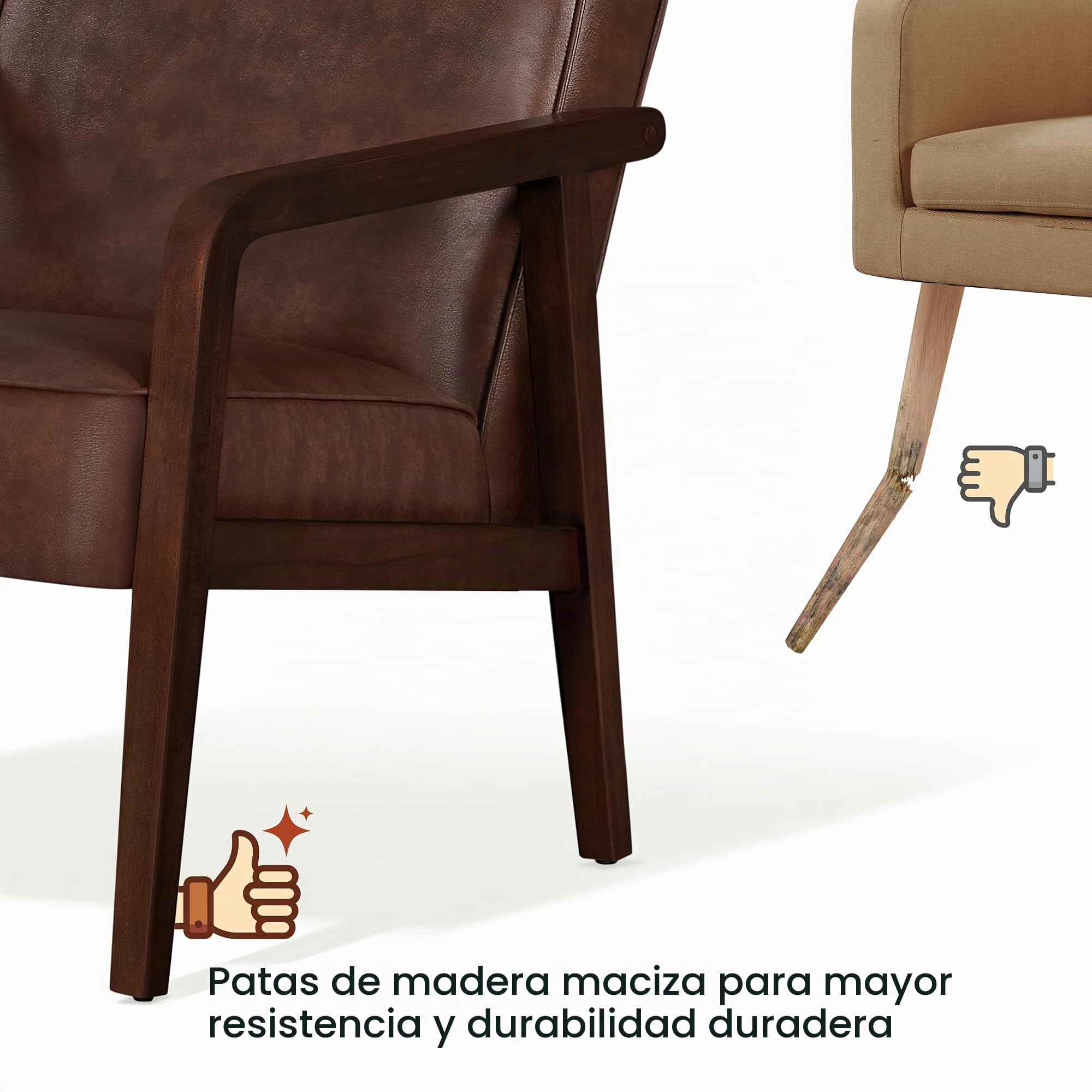 Yaheetech Sillón para Salón Piel Sintética con Pata de Madera Marrón Oscuro | Silla para Dormitorio con Reposabrazos, Sillón Relax, Capacidad de 136 kg, Fuerte Marco de Madera de Caucho