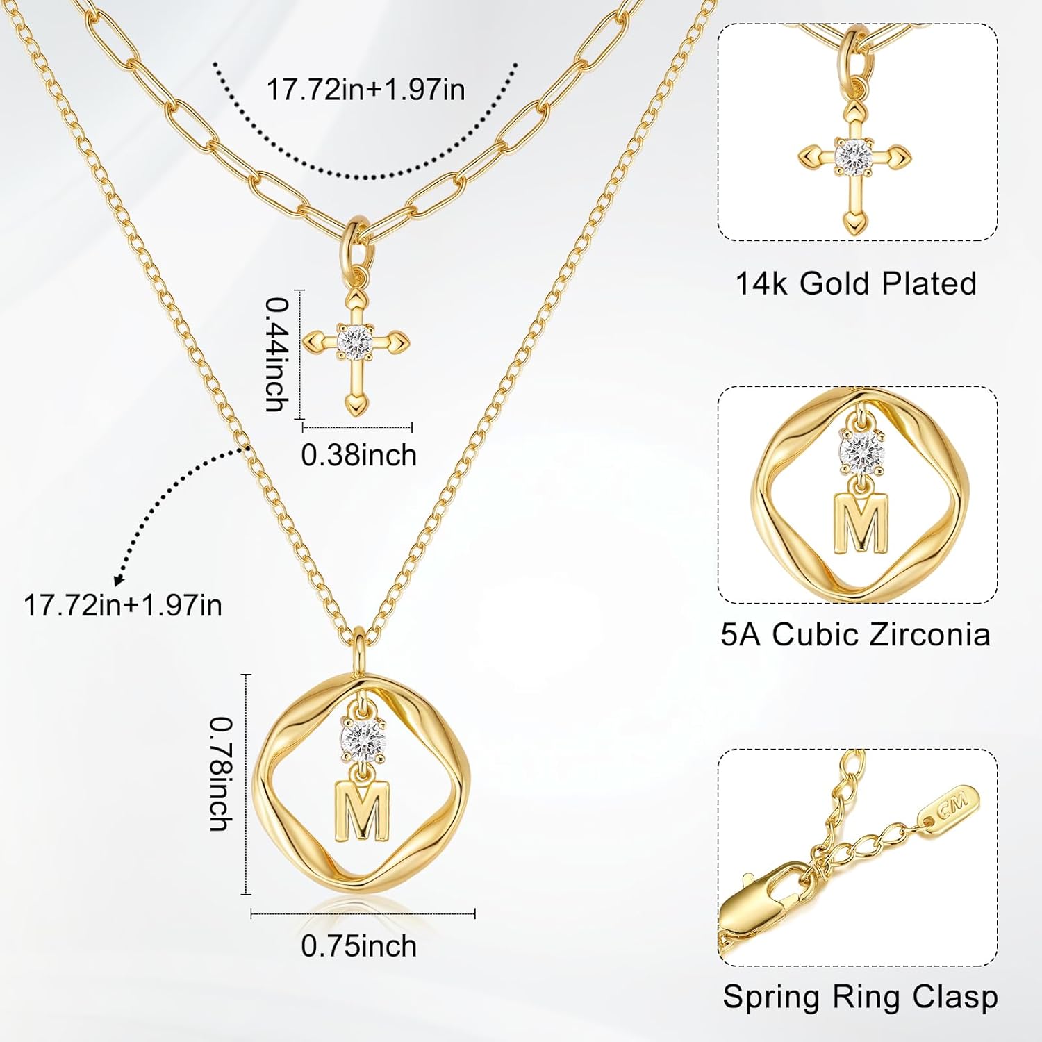 YOVIEE 14K Gold Plated Layered Necklaces for Women, 2-in-1 Detachable Cross & Mobius Initial Pendant with A-Z Letter, Dainty Eternity Love Jewelry Gift for Her Birthday Valentine's Day - Image 4