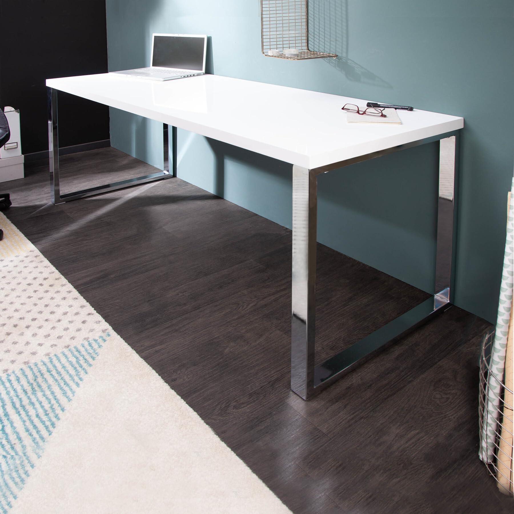 Riess Ambiente Design White Desk – Laptoptisch/Schreibtisch, Weiß Hochglanz, 160×75×60 cm