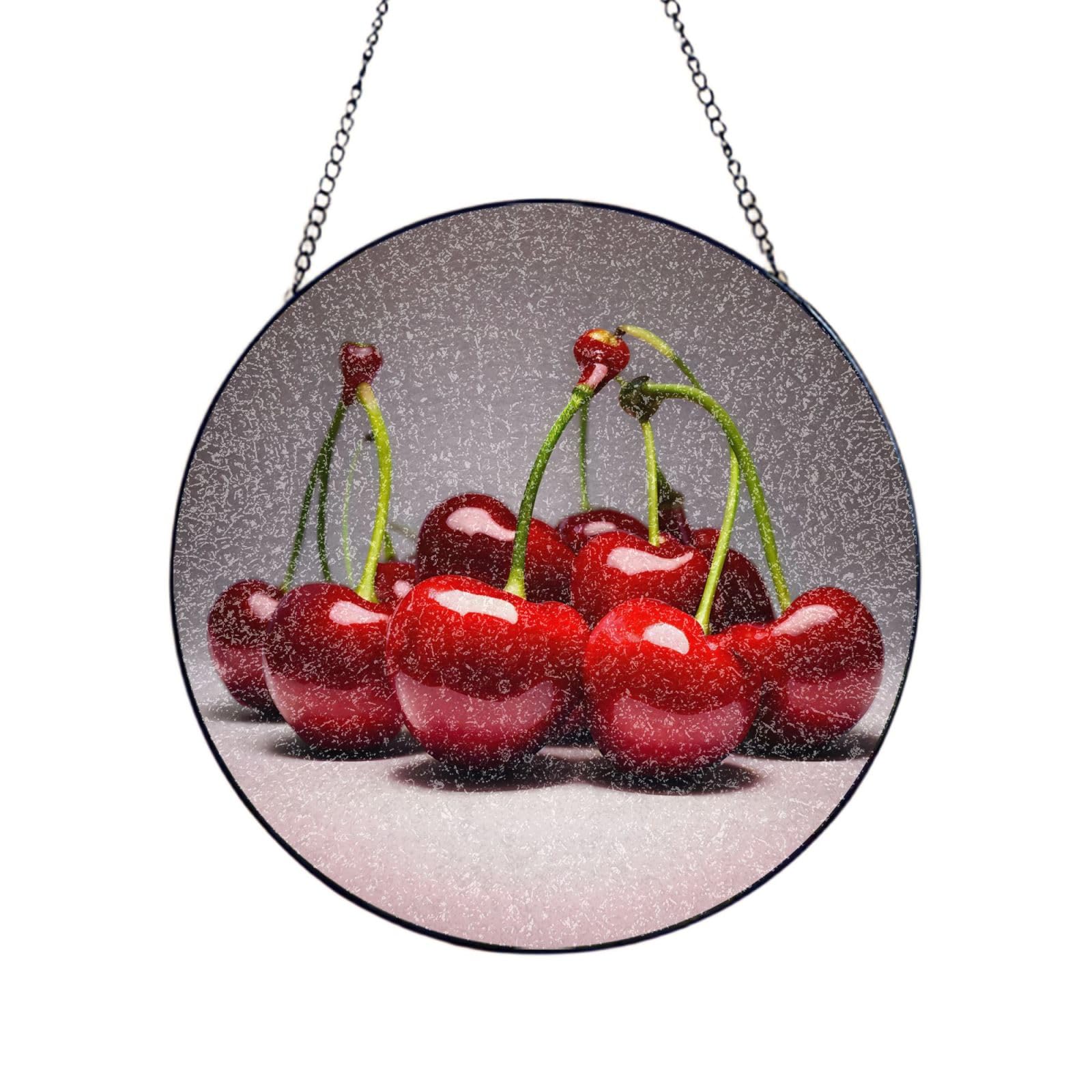Phayah Chilean Cherries Print Glass Window Hanging Sun Catchers Suncatcher Decor For Birthday For Home Garden Porch 4in（10cm）