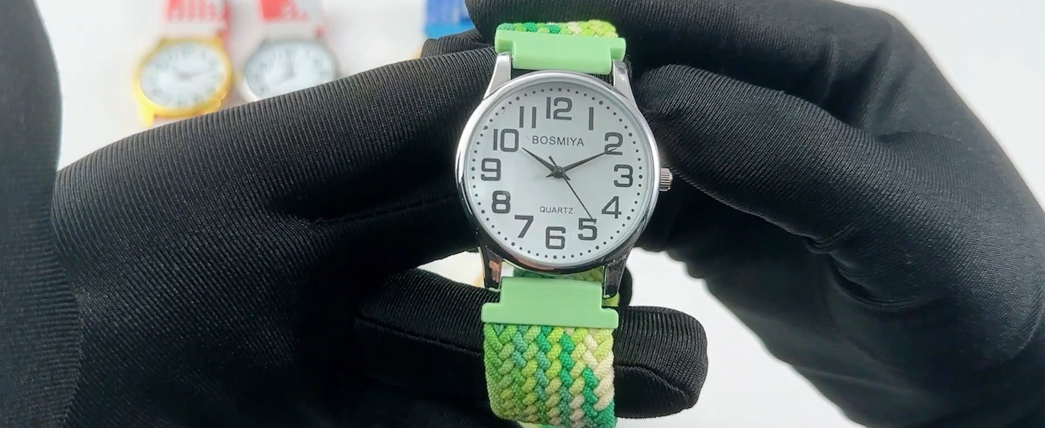 Women\'s Yellow Green Analog Stretch Band Elastic Colorful Weave Rope Wrist Watch Geneva Tribal Pattern Weave Buckle Band Rectangle Analog  main image 4