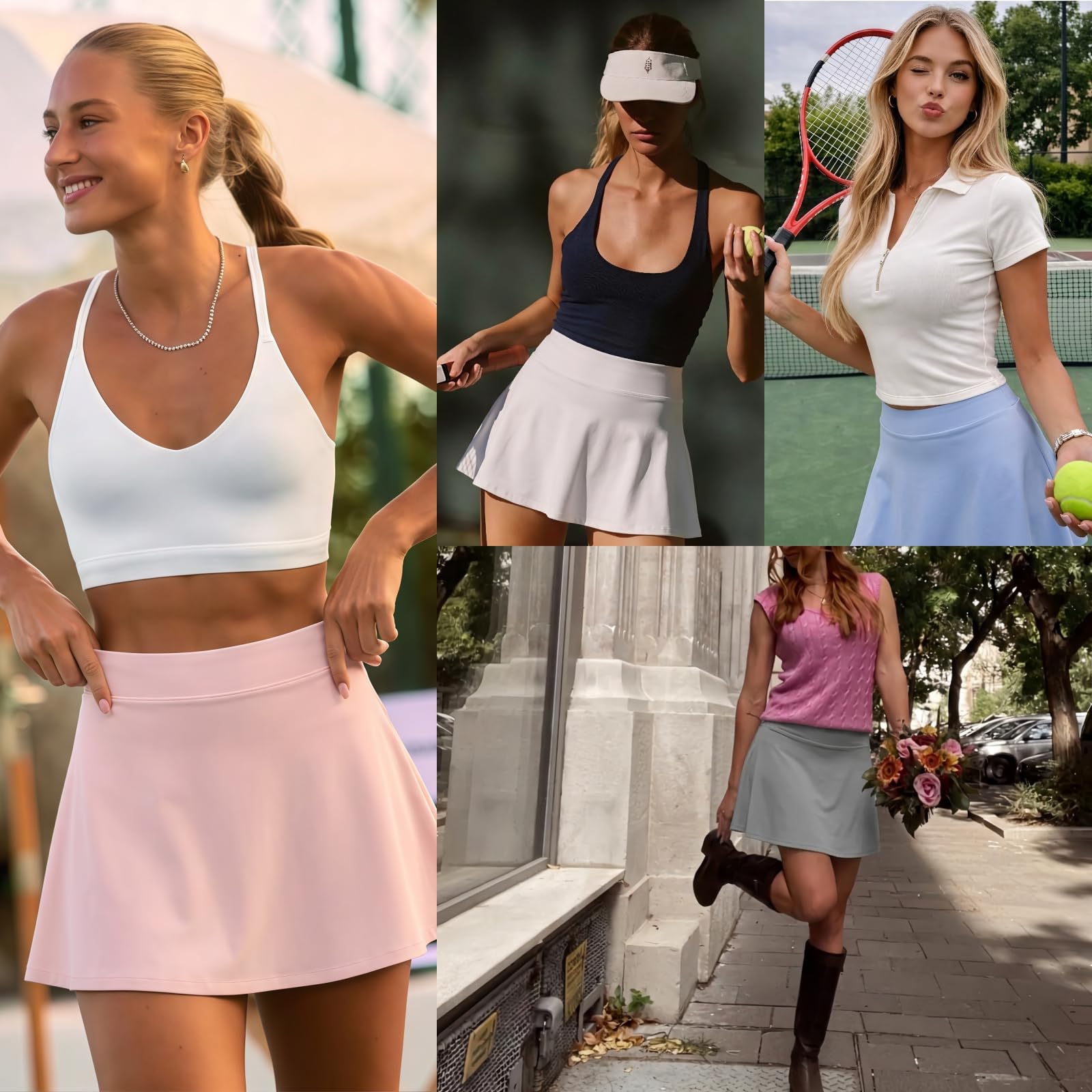 Gonna Tennis Donna Vita Alta con Pantaloncini Integrati e Tasche, Pieghe Sportiva