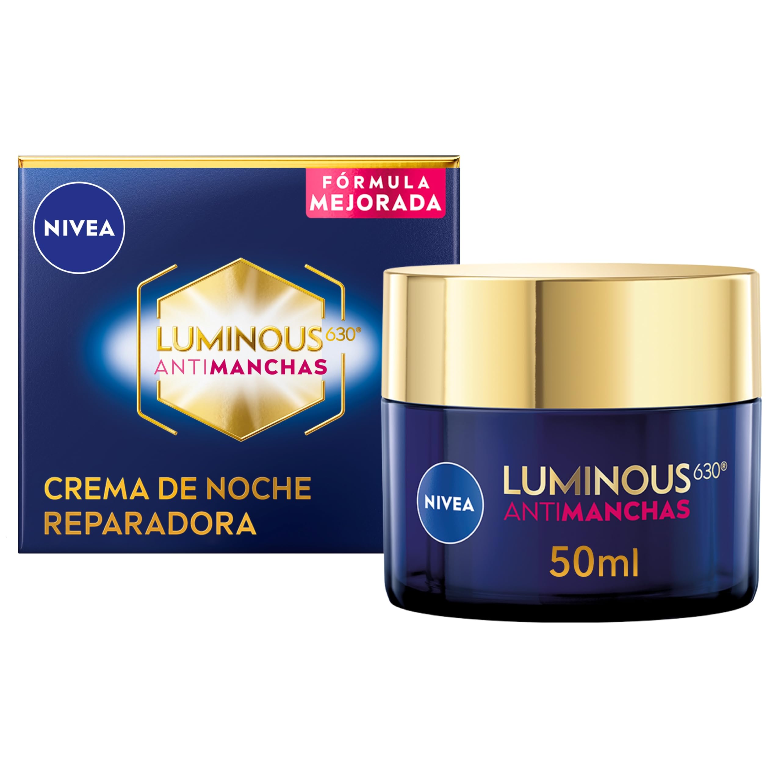 NIVEA Luminous630 - Crema de Noche - Crema Reparadora - Con Ácido Hialurónico y Thiamidol - Fórmula Antimanchas - Rostro, Cuello y Escote - Regenera y Revitaliza - Todo Tipo de Piel - 50 ml