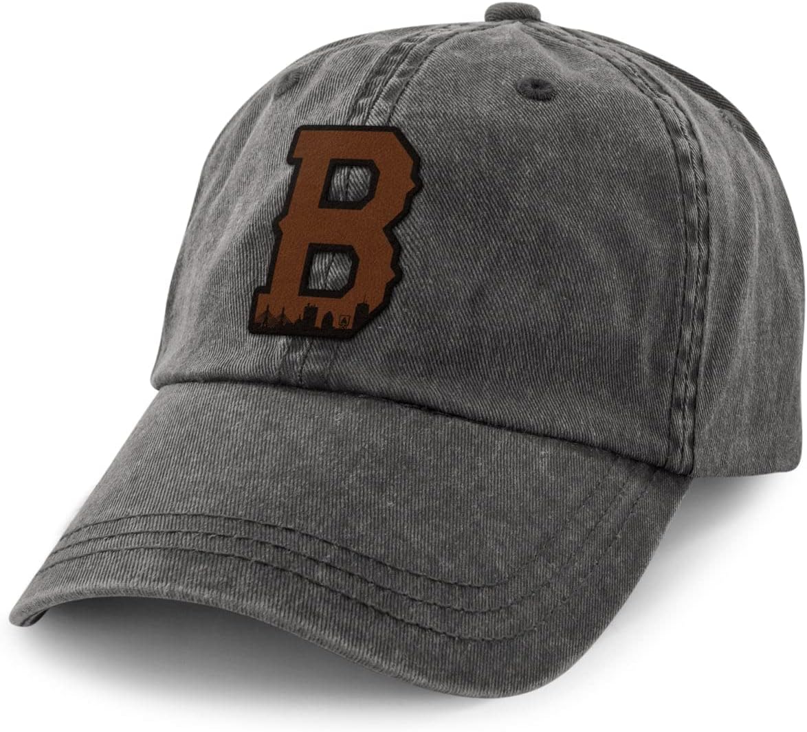 Boston B Skyline Leather Patch Washed Dad Hat