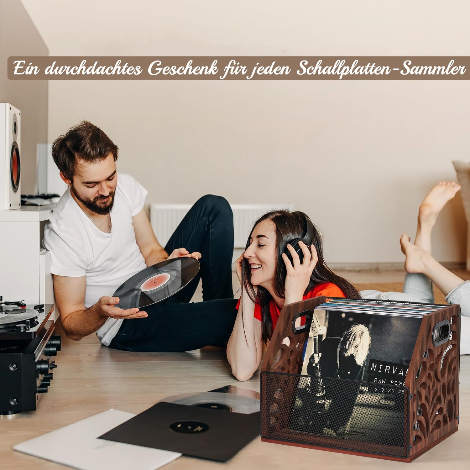 Supporto per dischi in vinile, vintage, in legno, per 70 LP, anche per album, riviste, libri, documenti, giornali