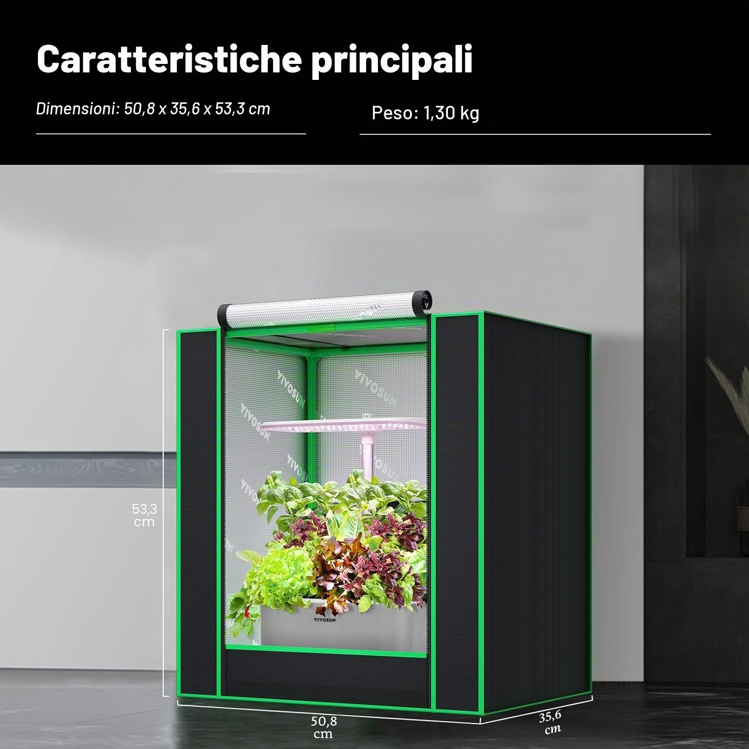 VIVOSUN Piccola Tenda daColtivazione per Aerogarden,Sistema di Coltivazione Idroponica, 50x36x54cm, Altamente Riflettente, in mylar, con finestra di Ventilazione
