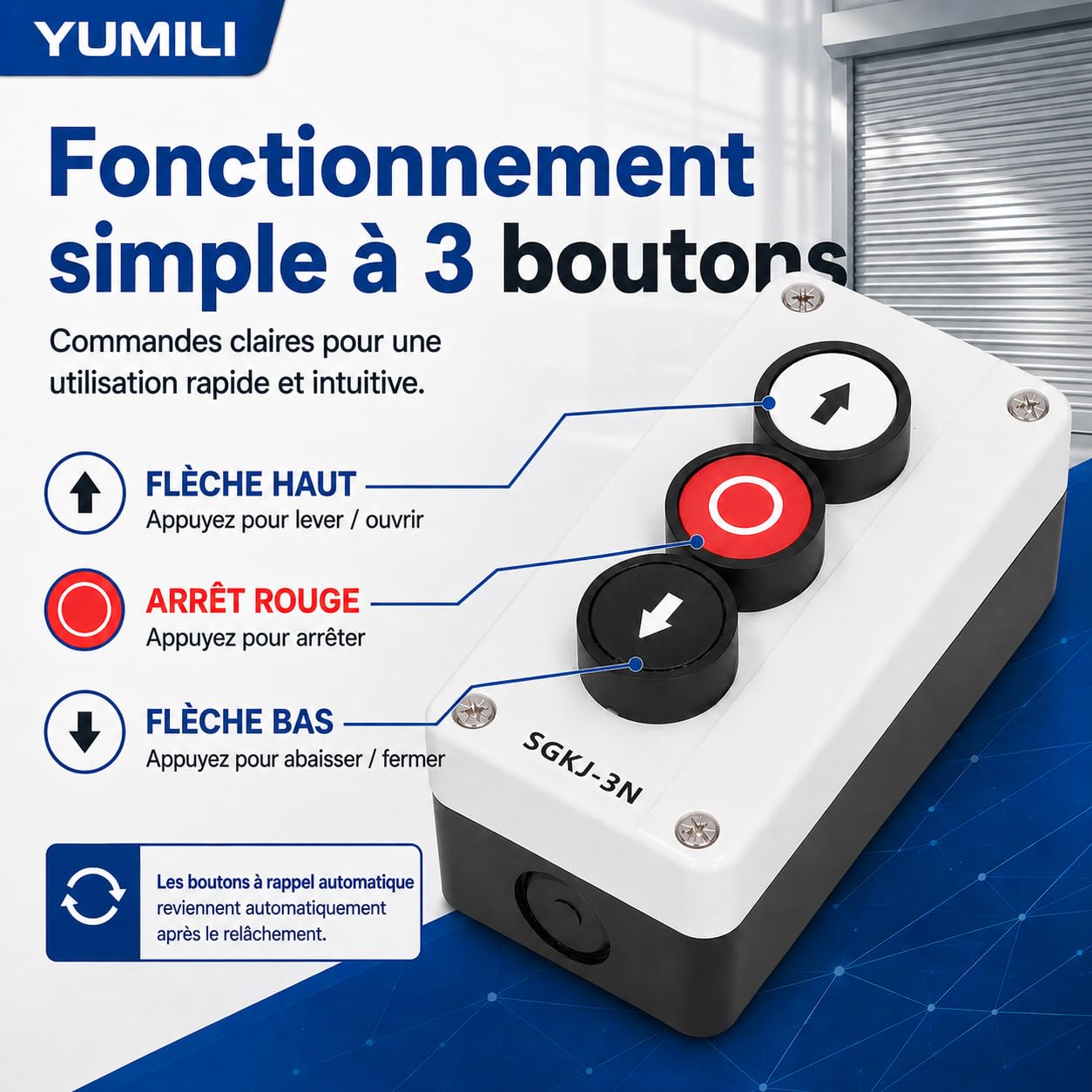 Interrupteur momentané pour station élévatrice, boîtier de commutation à bouton-poussoir momentané, boîtier de commande momentané pour treuils, portes sectionnelles, porte de camion, porte de garage