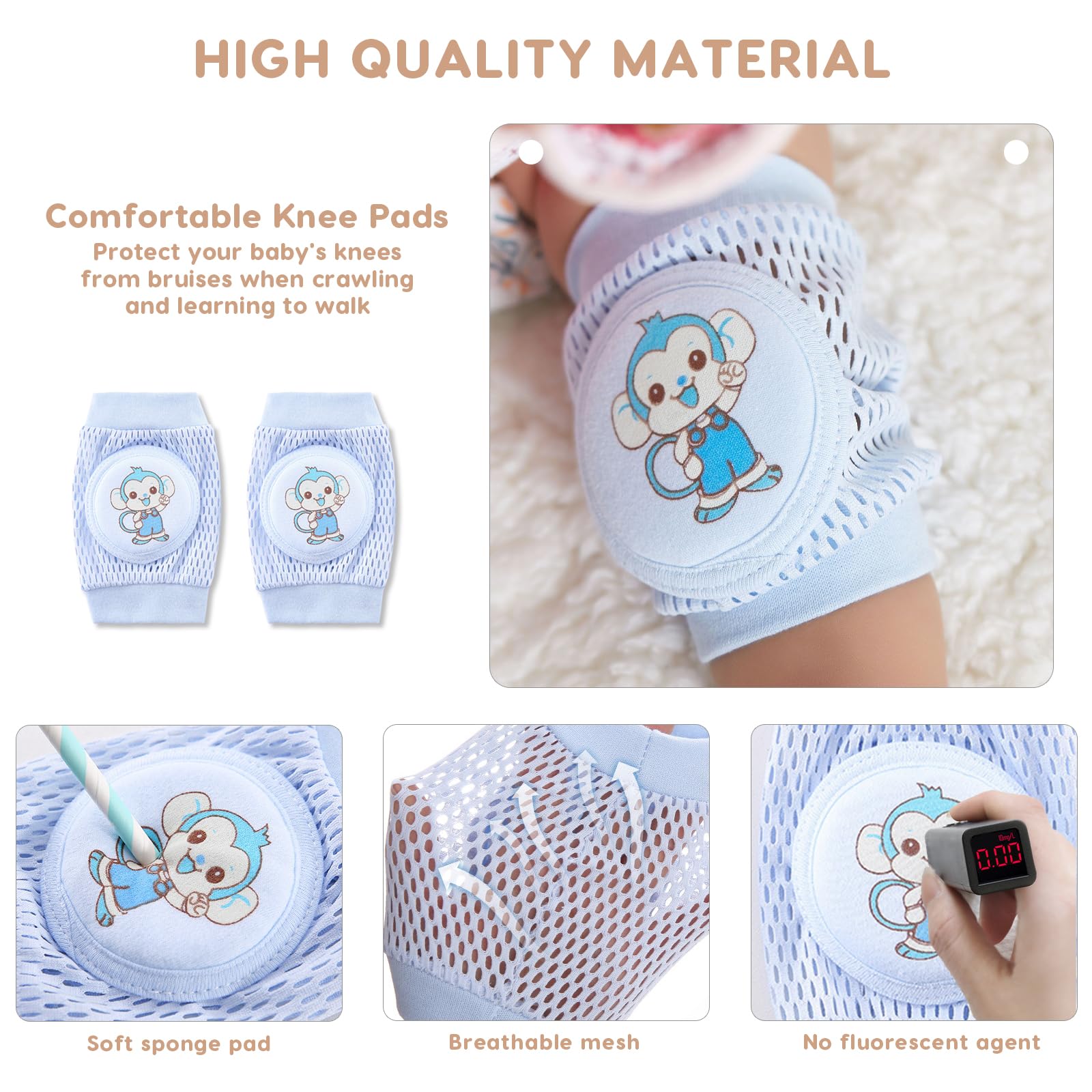 SONARIN 4 Paia Ginocchiere per Gattonare Bambini,Estive Ginocchiere per Bambini Traspiranti Ginocchiere Neonato Elastiche Scaldamuscoli Morbide Confortevole per Bambini Bambine