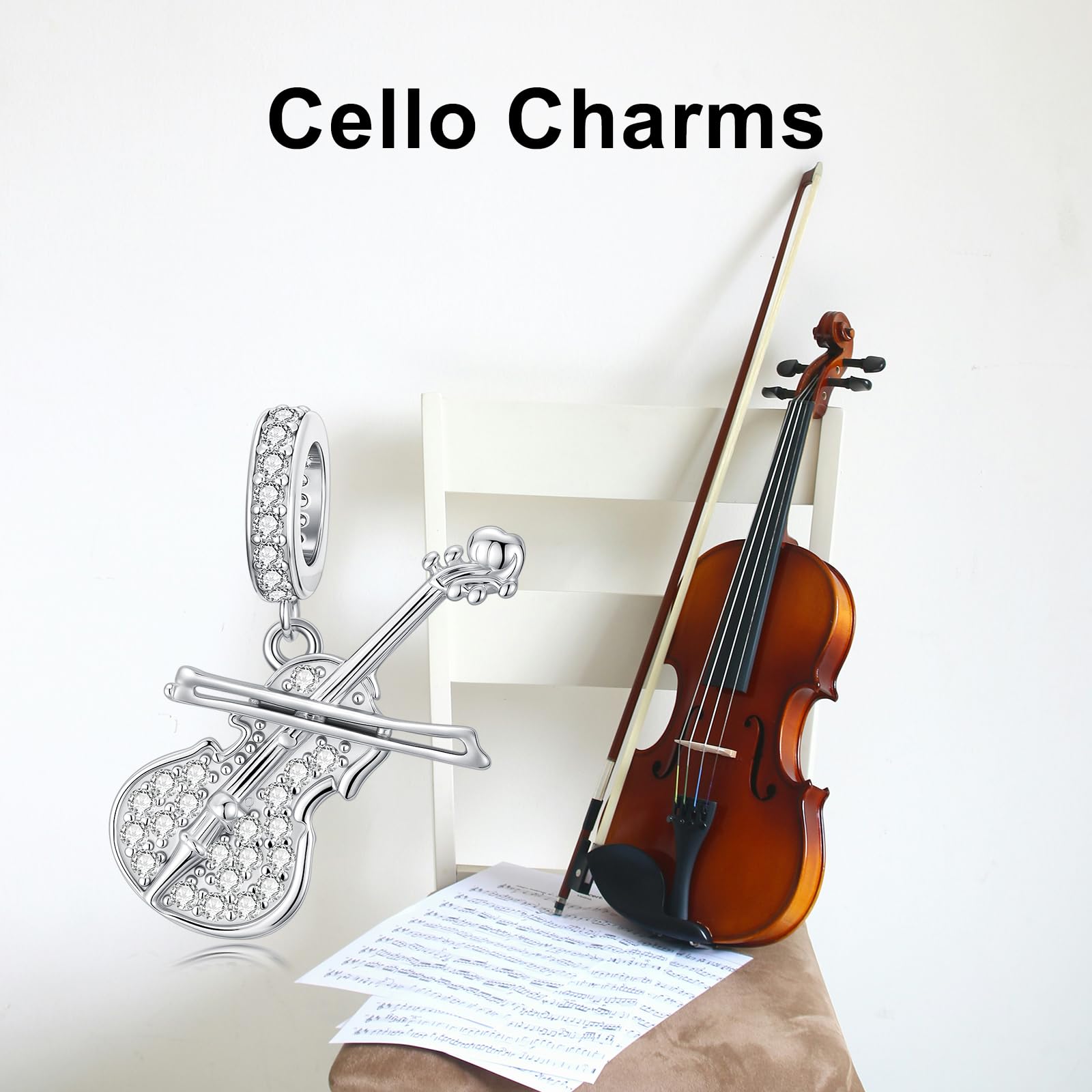 PROESS Pulseras de violonchelo Charms de plata de ley 925 Cello Bead Collar Pulsera Música Joyas Regalos para Mujer Niña Celeber