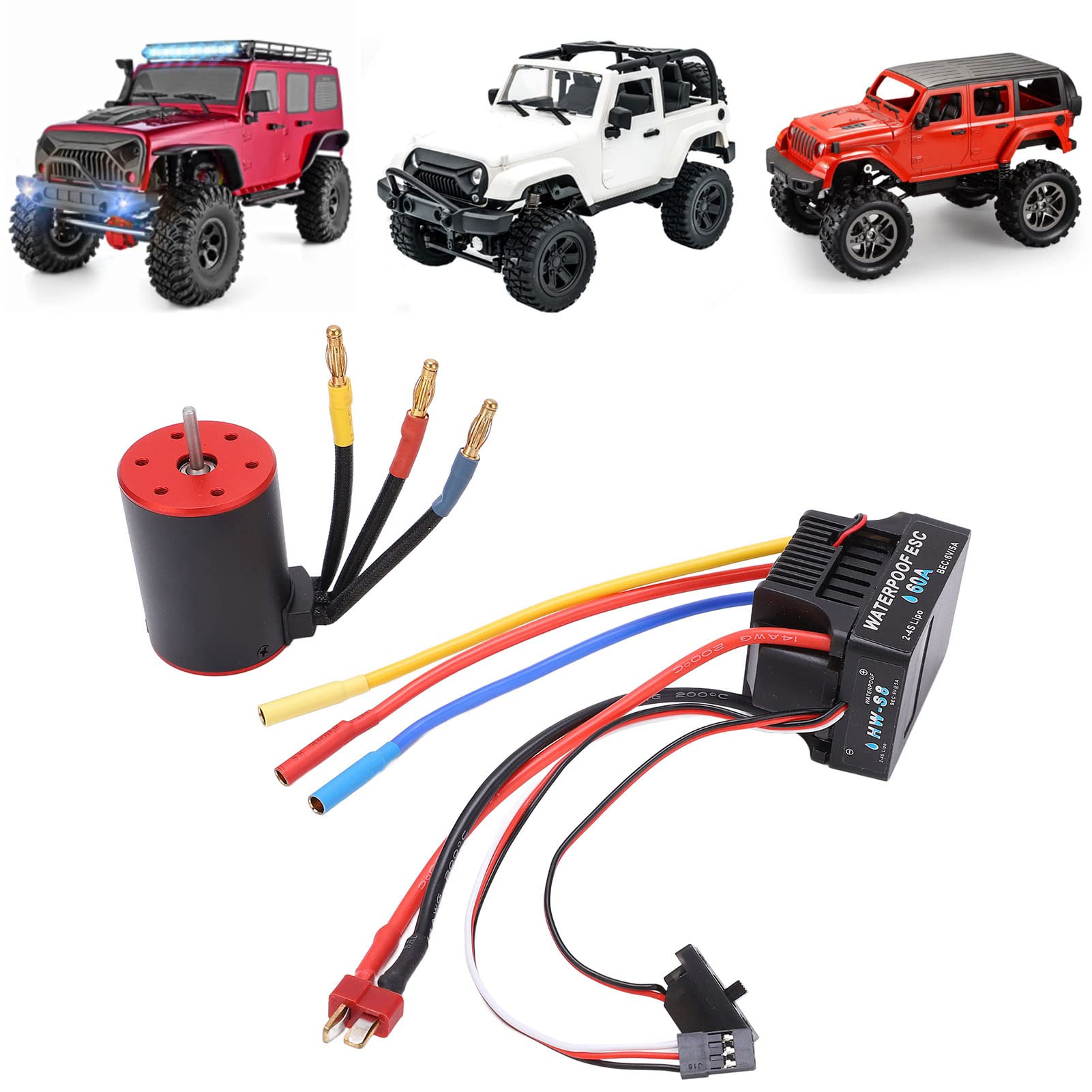 Motor sin escobillas impermeable de 3650 3100KV con regulador electrónico de velocidad de 60 A, conjunto combinado de alto rendimiento de 900 W para coche RC 1/10, incluye enchufe