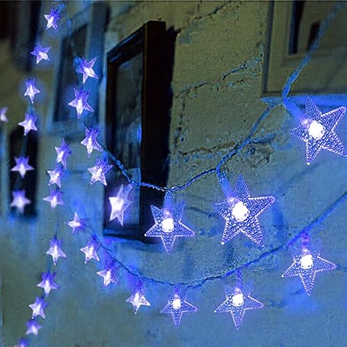 Miniatura 4 de Guirnalda de luces de estrella de 15 pies, 30 luces LED, funciona con pilas, para interiores y exteriores, luces de Navidad parpadeantes, decoración