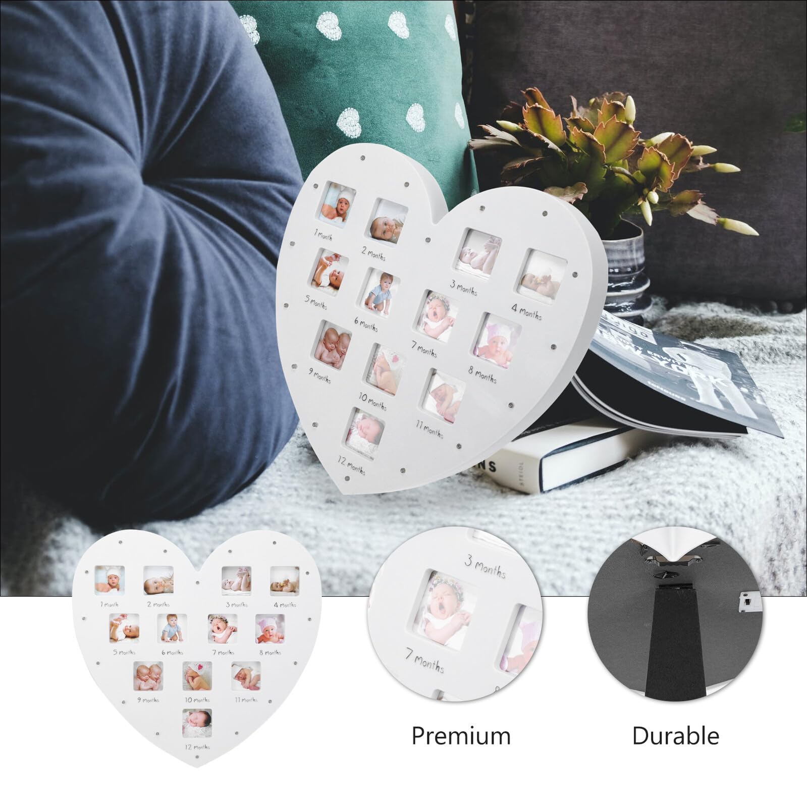 Hemobllo Marco de Fotos para Ñiño de 12 Meses con Luz Diseño Corazón 335X32 CM Adorno para Colgar en Pared o Mesa Registro de Crecimiento Infantil Marco Decorativo para