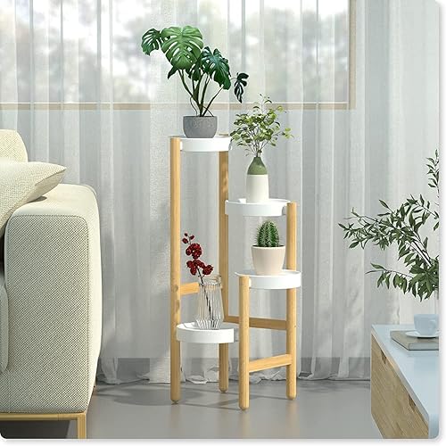Miniatura 4 de Soporte para plantas de bambú, para interiores, soporte para esquinas, expositor de plantas para jardín, para exteriores, de 3niveles