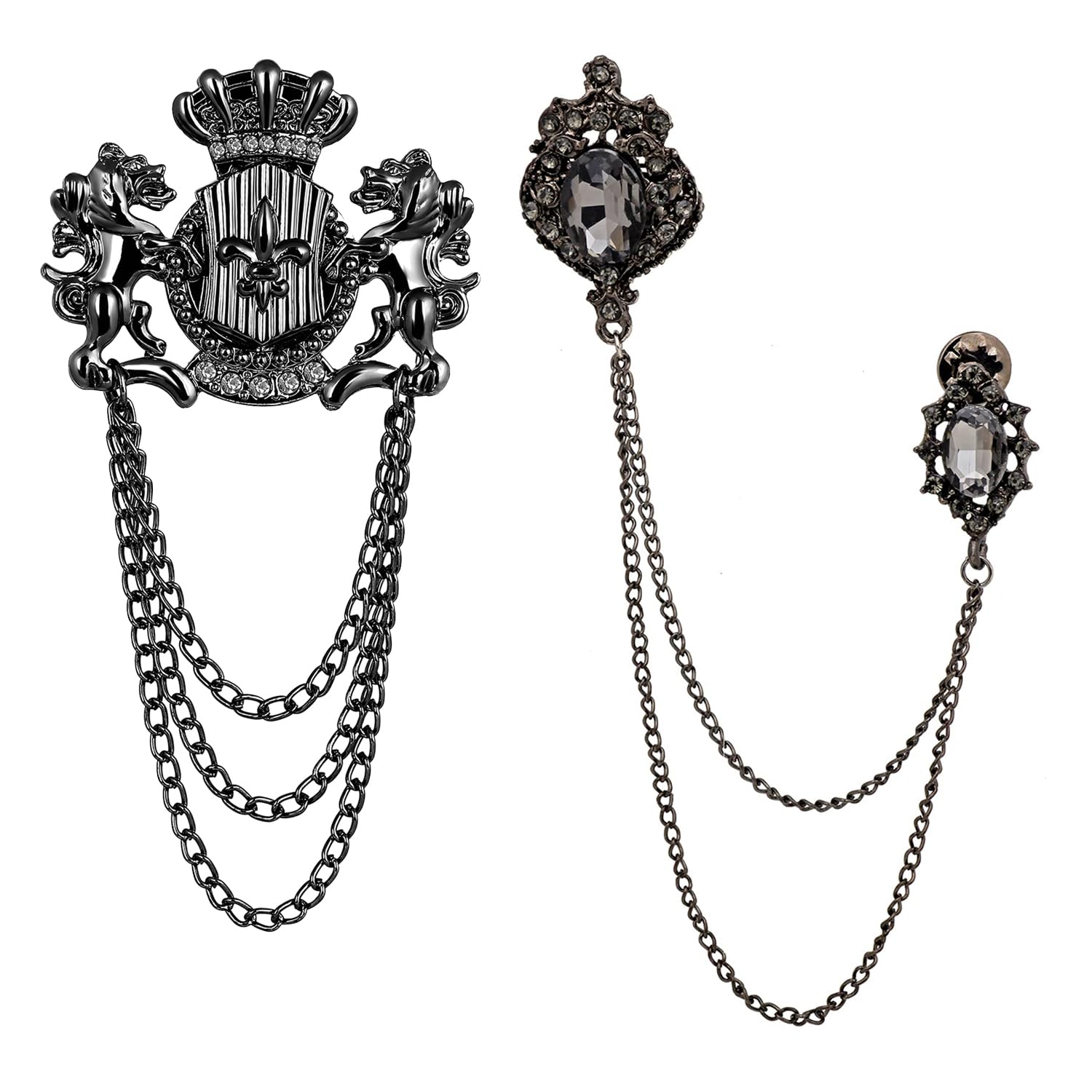 mahi Combo of 2 Black Layered Chain Indo Western Shervani Blazer Brooch for Men (CO1105671B)-picture-31